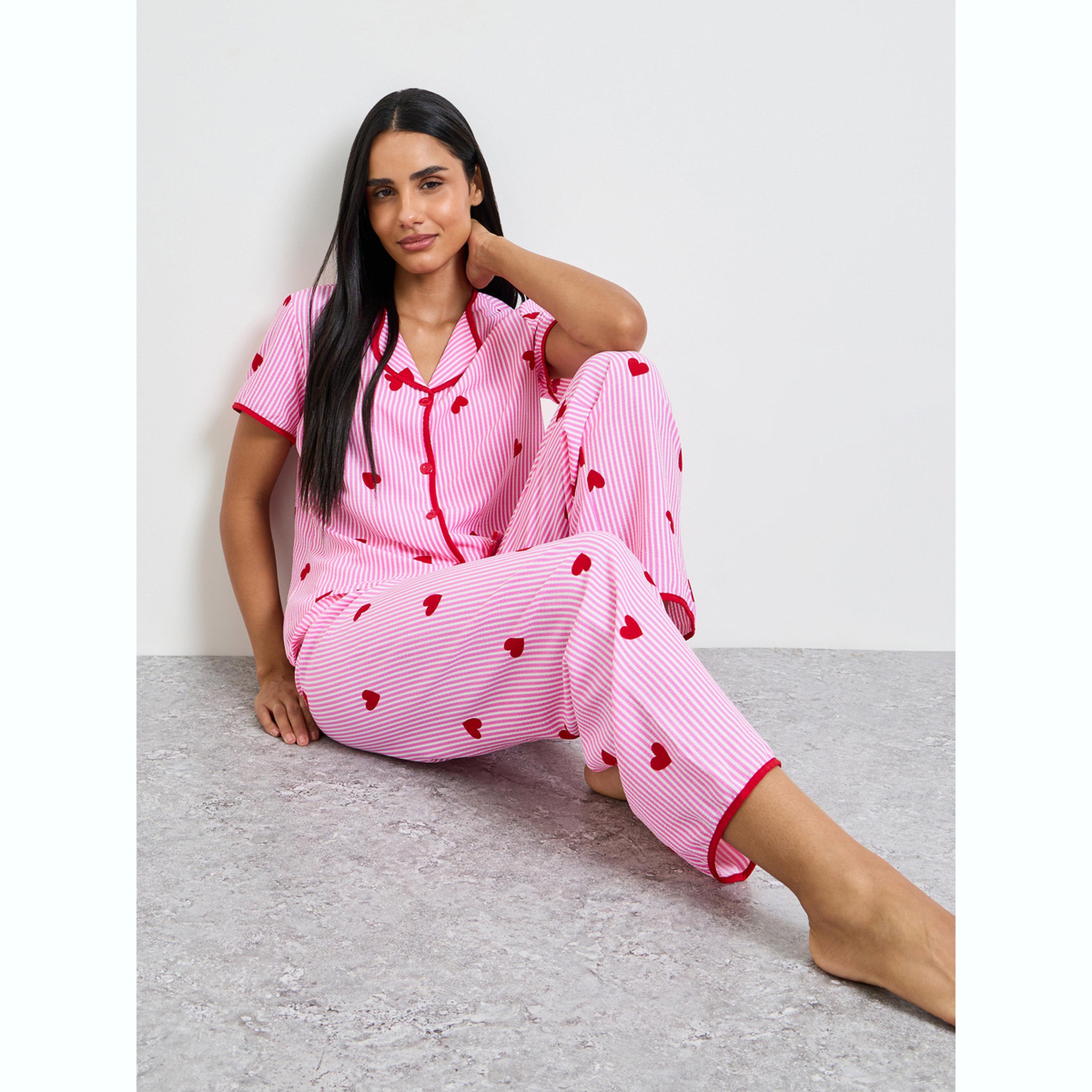 Take Two Pink Heart Striped Print Shirt and Pyjama Set-women-clothing-nightwear-pyjamas-longsets-image-2