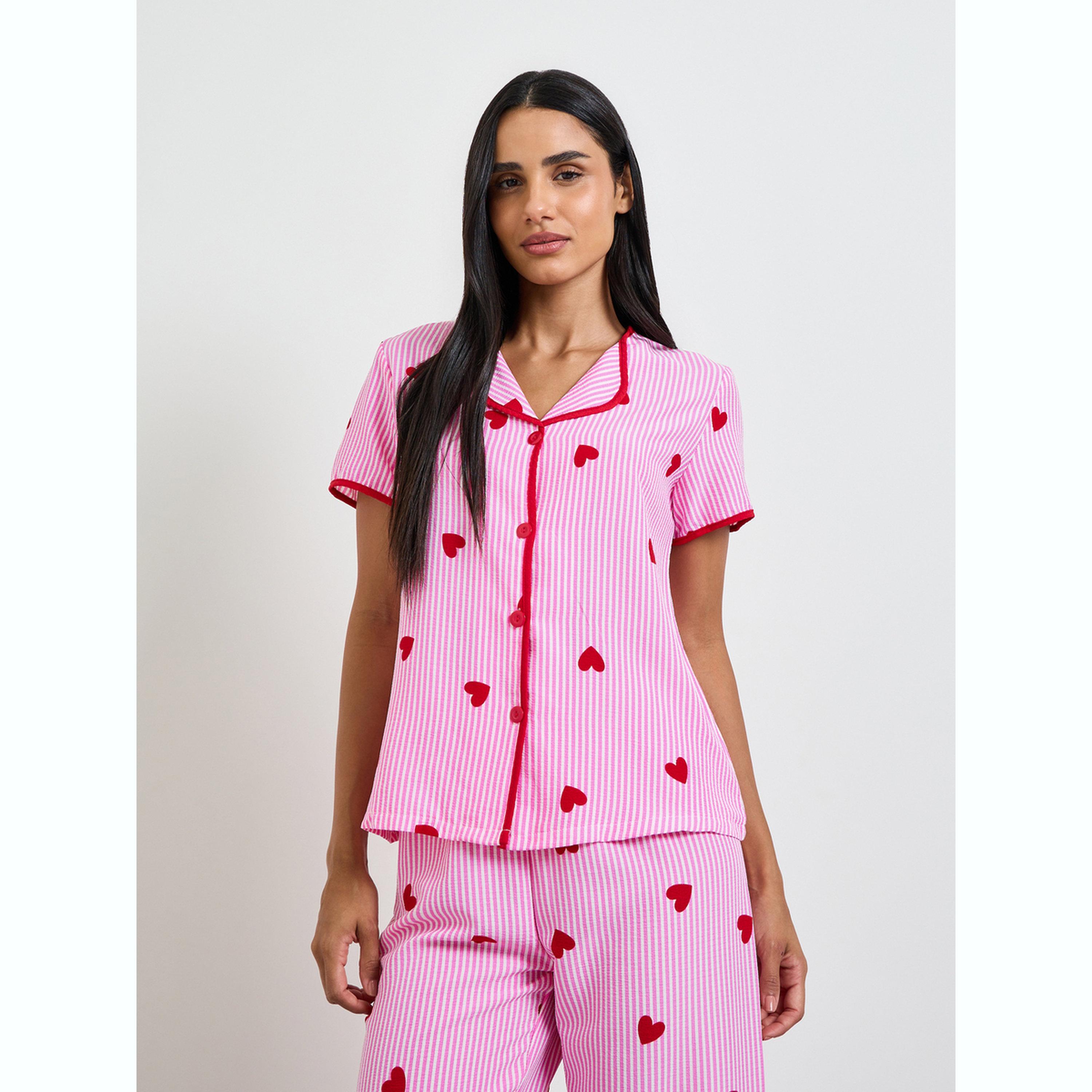 طقم بيجاما من بنطال وقميص بطبعة مخططة وقلب-women-clothing-nightwear-pyjamas-longsets-image-3