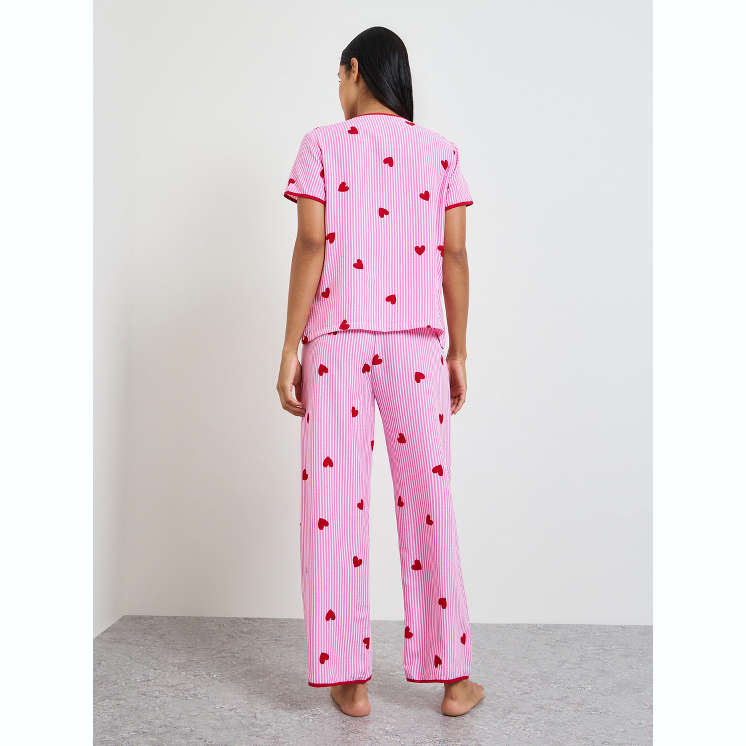 طقم بيجاما من بنطال وقميص بطبعة مخططة وقلب-women-clothing-nightwear-pyjamas-longsets-image-4