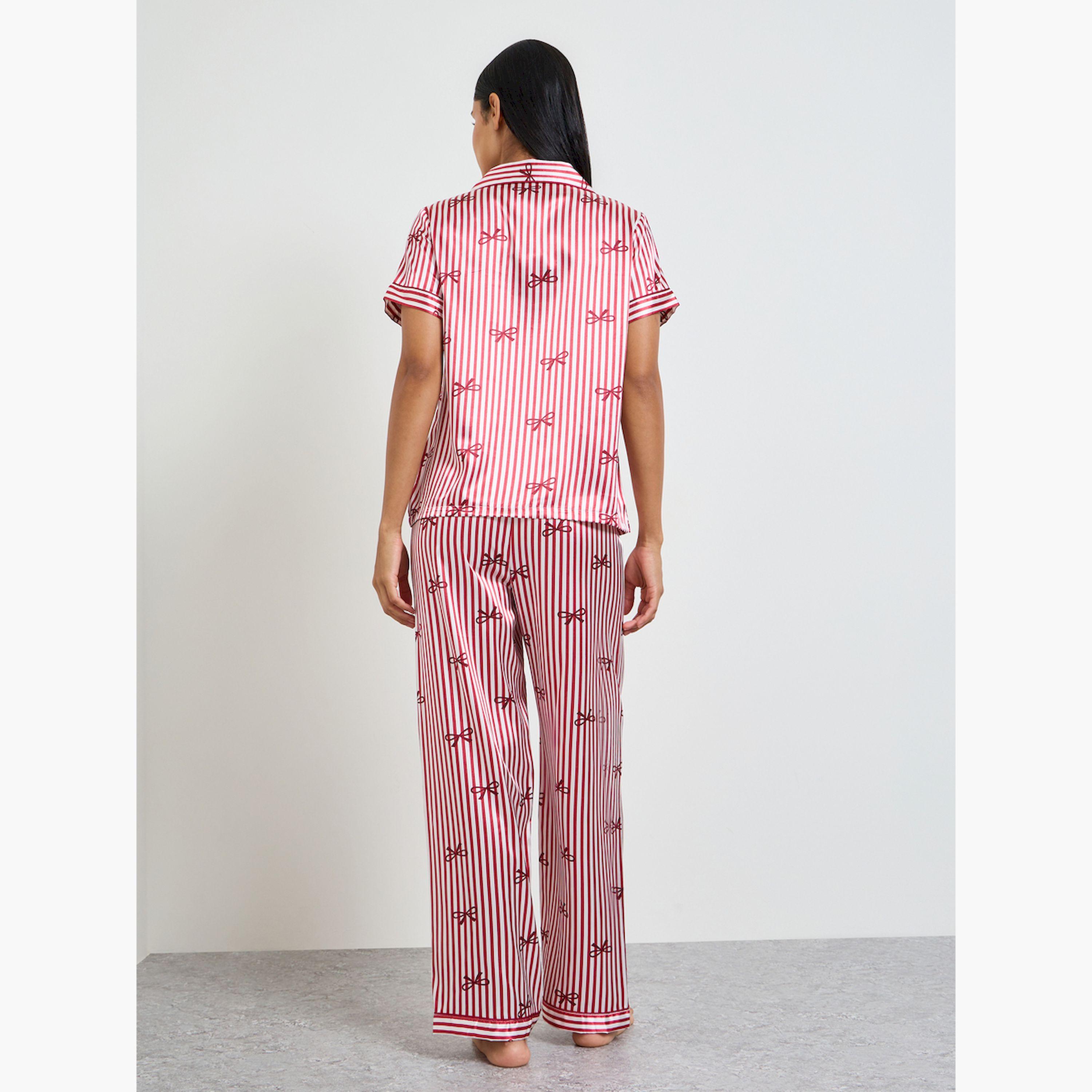 Take Two Red Bow Print Striped Shirt and Pyjama Set-women-clothing-nightwear-pyjamas-longsets-image-3