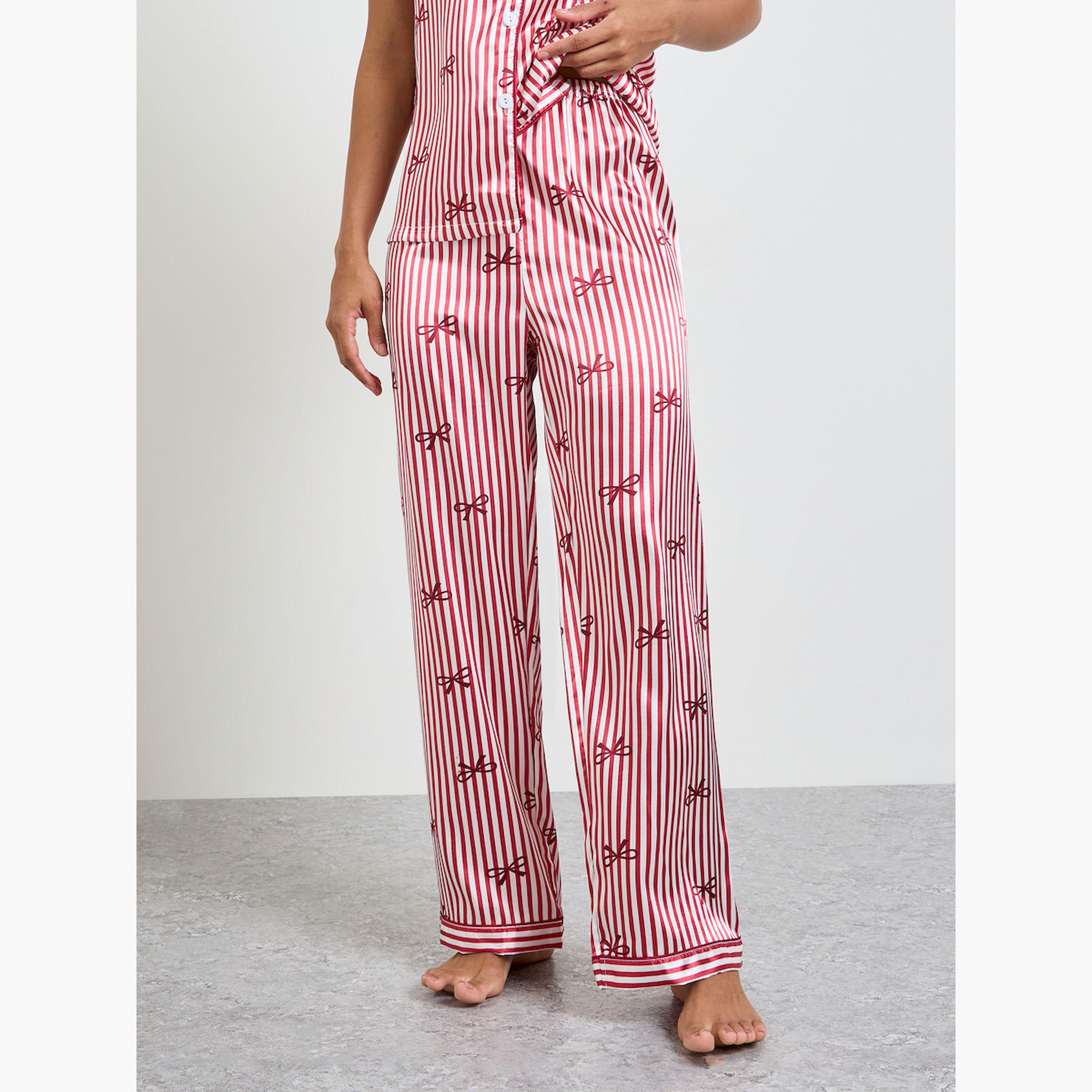 Take Two Red Bow Print Striped Shirt and Pyjama Set-women-clothing-nightwear-pyjamas-longsets-image-4
