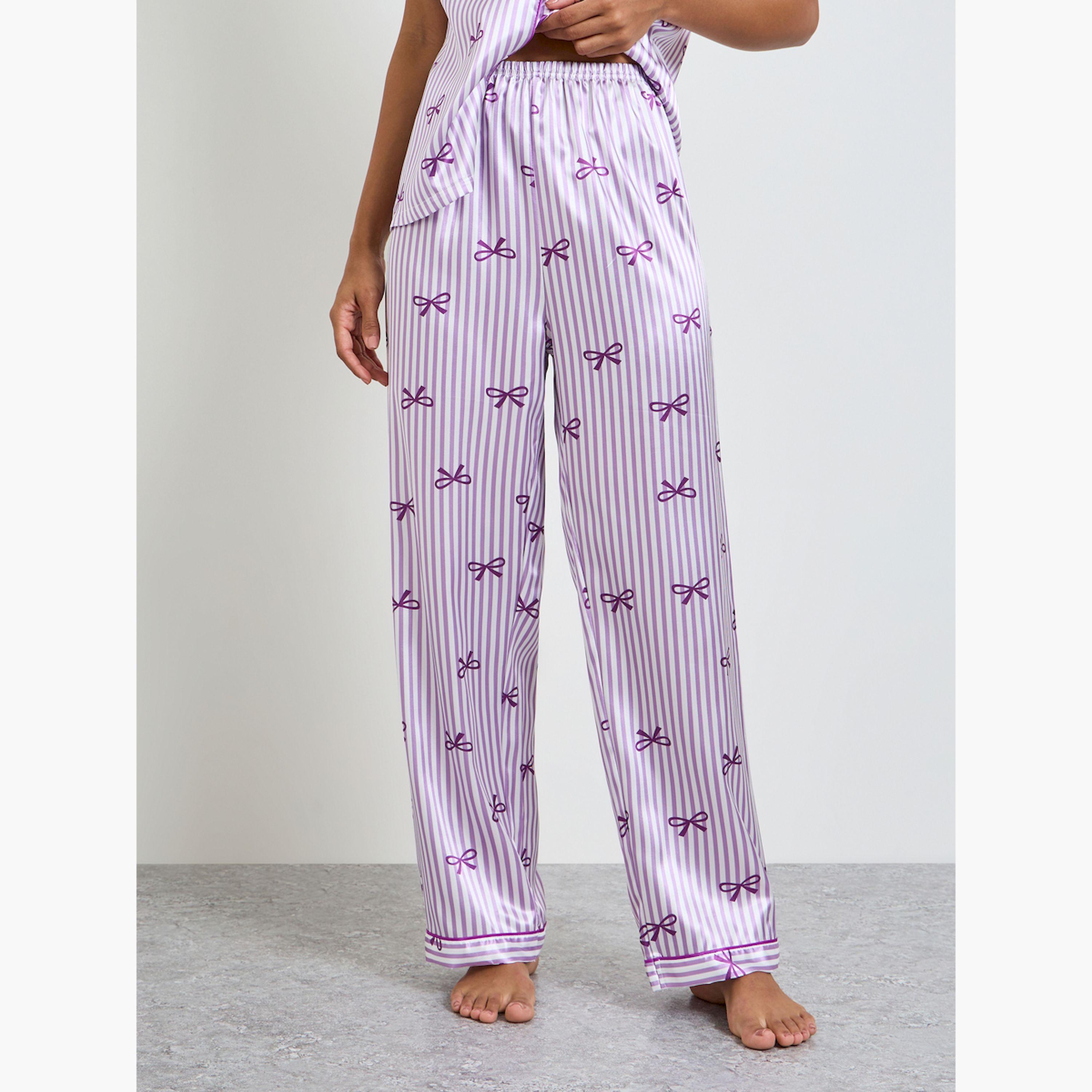طقم بيجاما من بنطال وقميص مخطط بطبعة فيونكة-women-clothing-nightwear-pyjamas-longsets-image-4