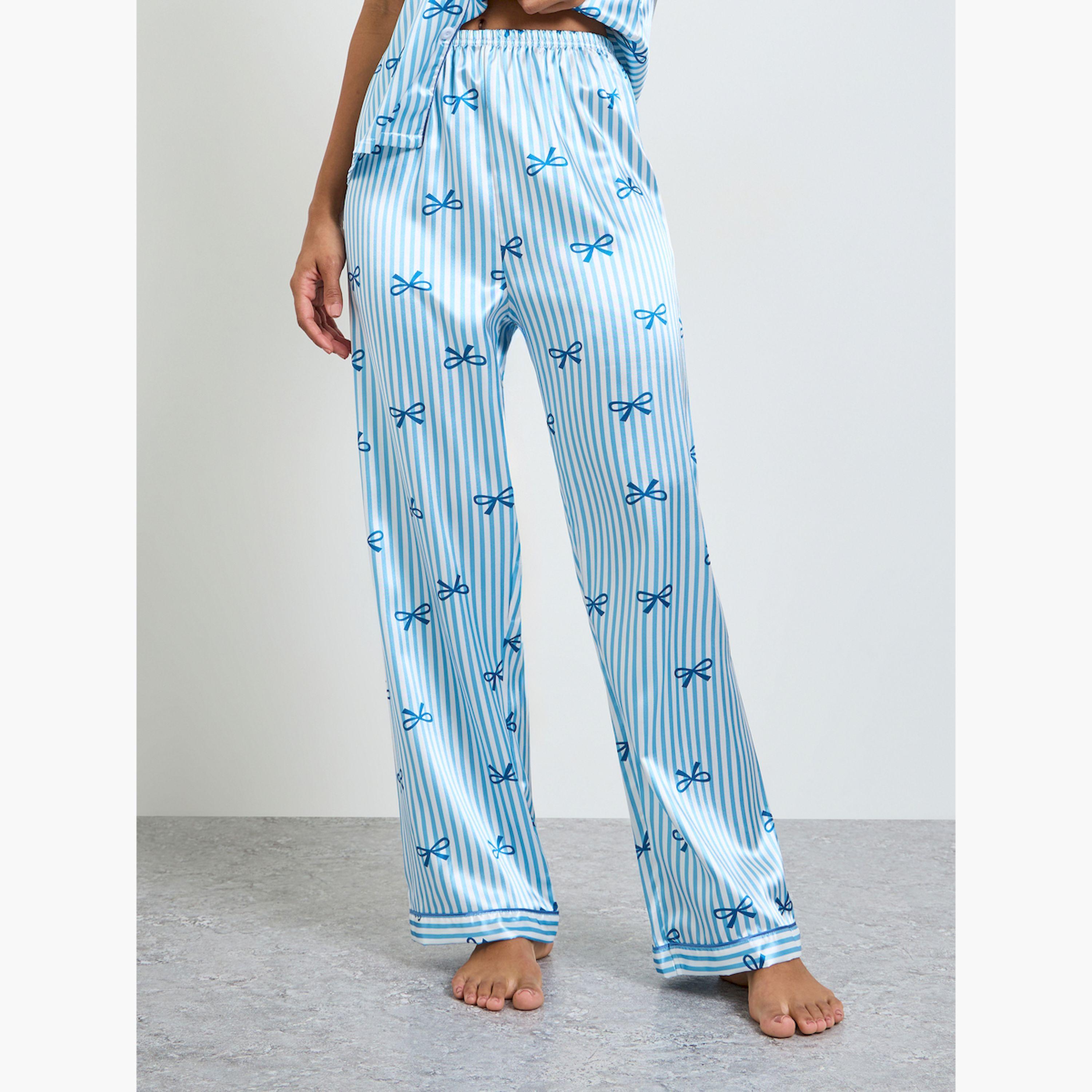 Take Two Blue Bow Print Striped Shirt and Pyjama Set-women-clothing-nightwear-pyjamas-longsets-image-5