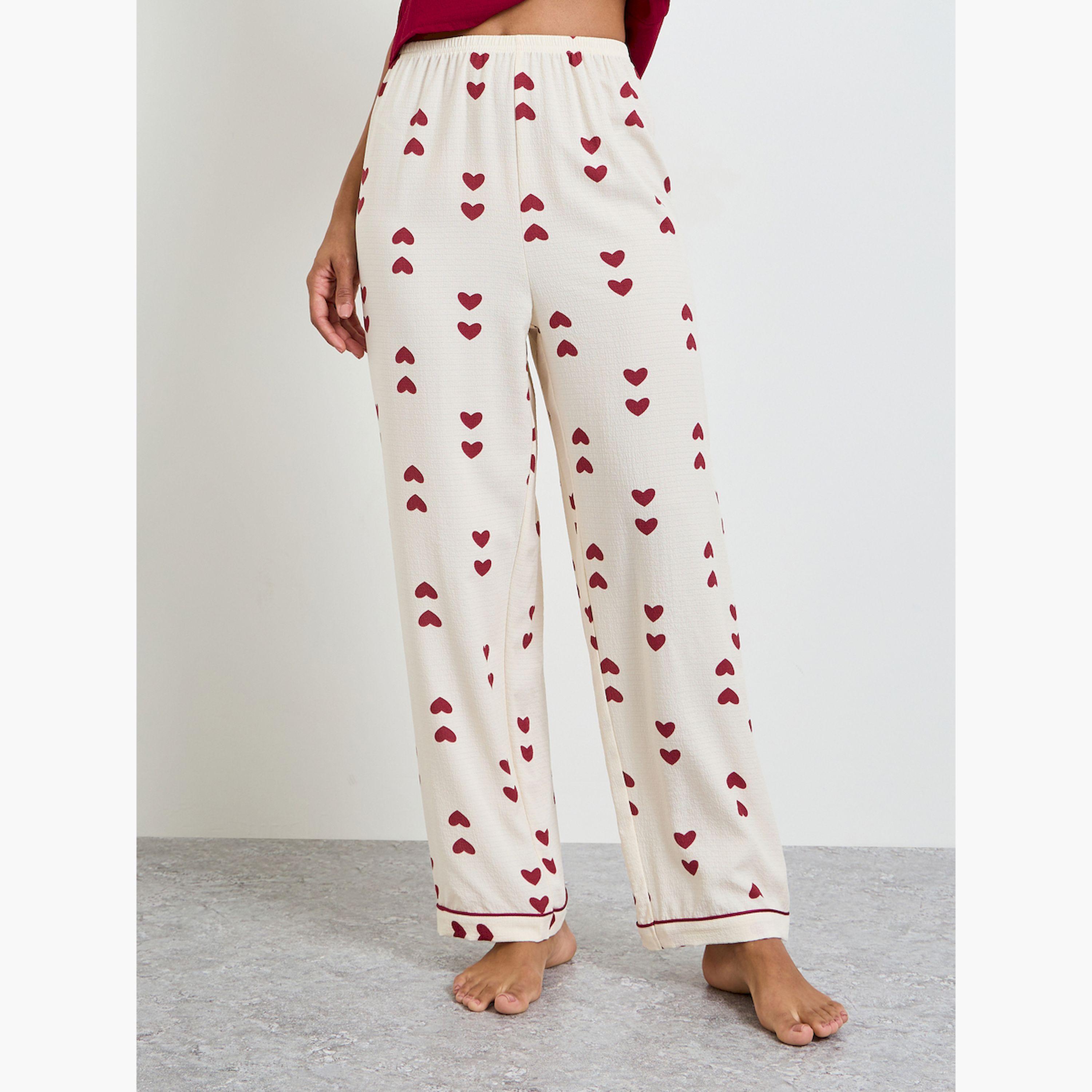 طقم بيجاما من بنطال وبلوزة حمالات سادة بطبعة قلوب-women-clothing-nightwear-pyjamas-longsets-image-4