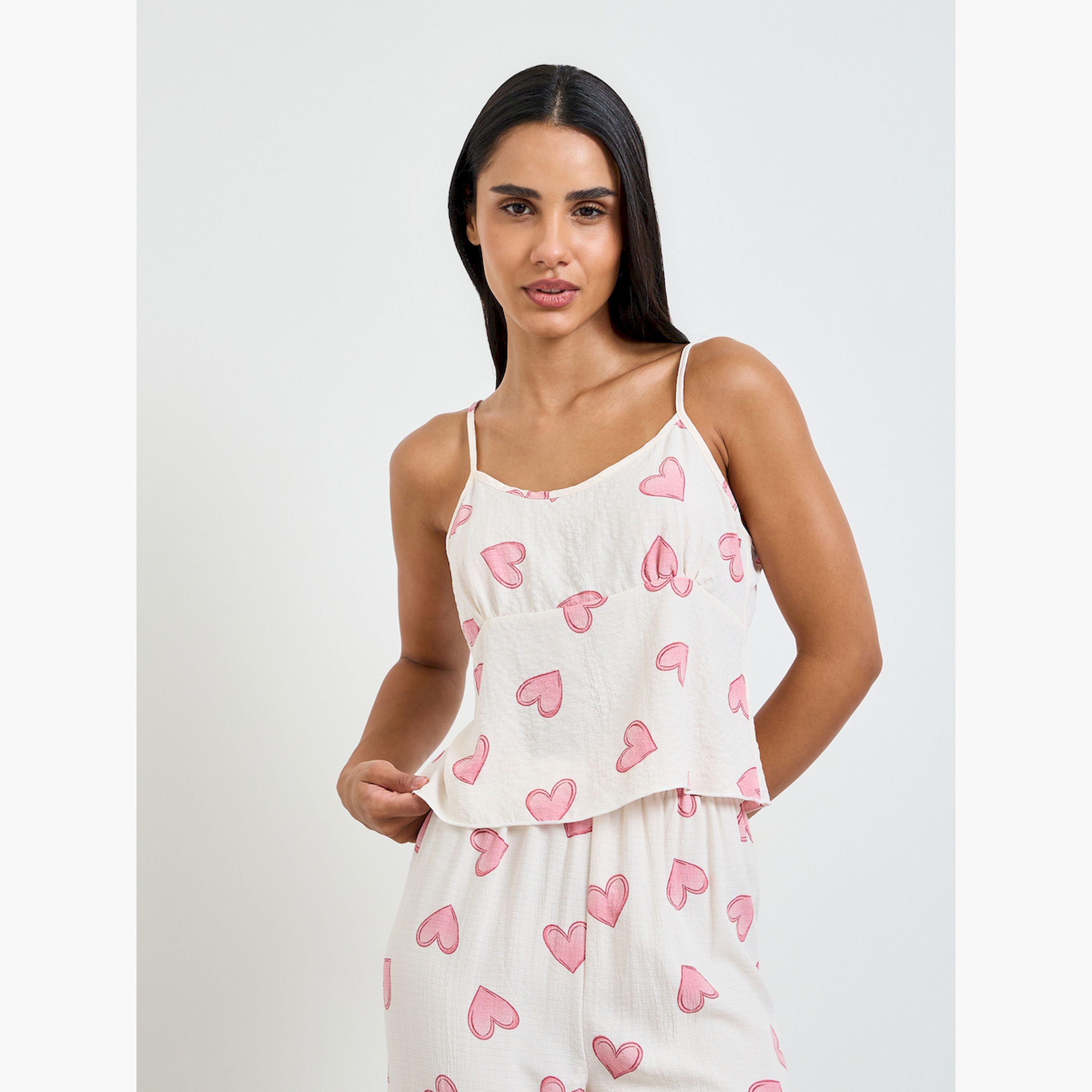 Take Two White Heart Print Cami and Pyjama Set-women-clothing-nightwear-pyjamas-longsets-image-2