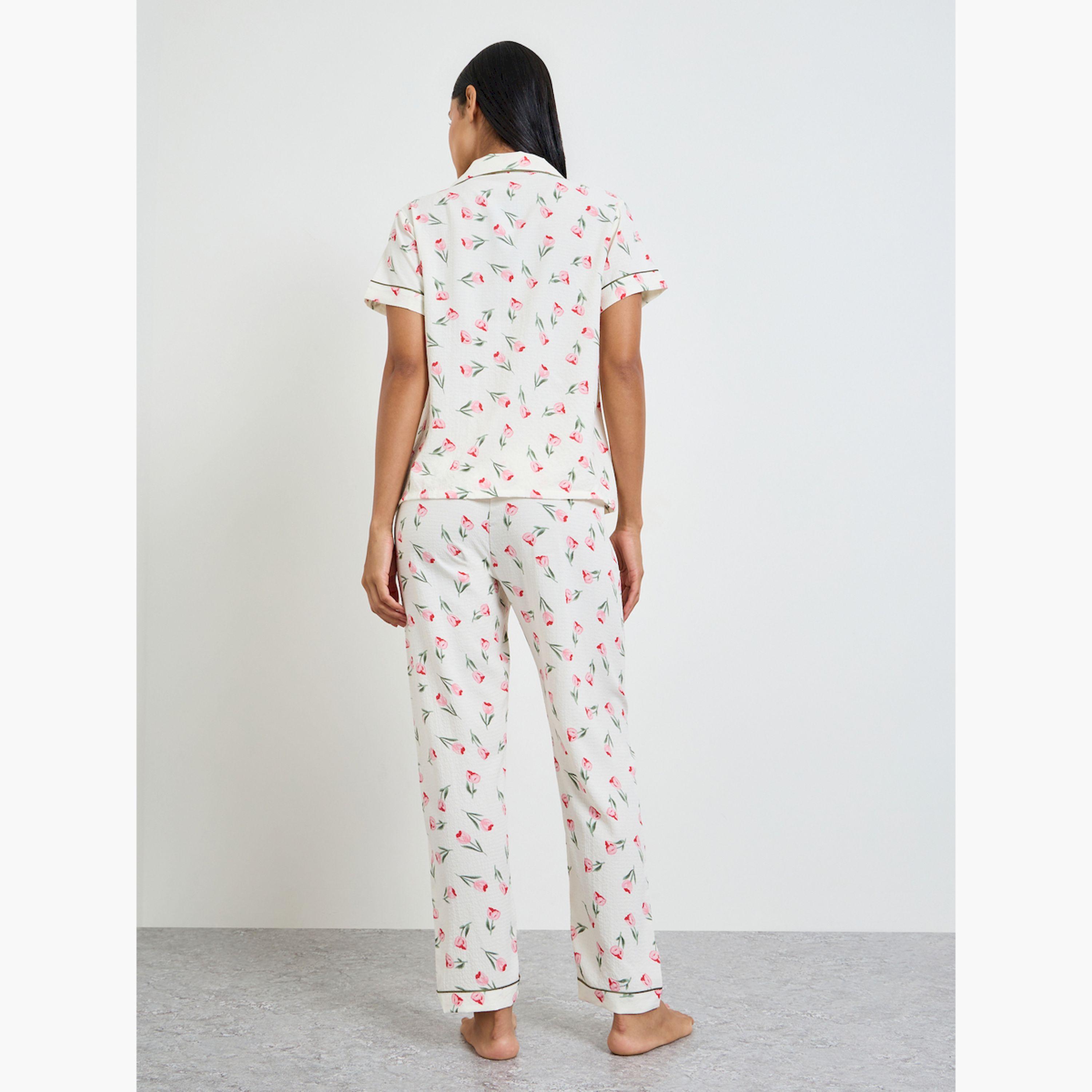 Take Two White Floral Print Shirt and Pyjama Set-women-clothing-nightwear-pyjamas-longsets-image-4