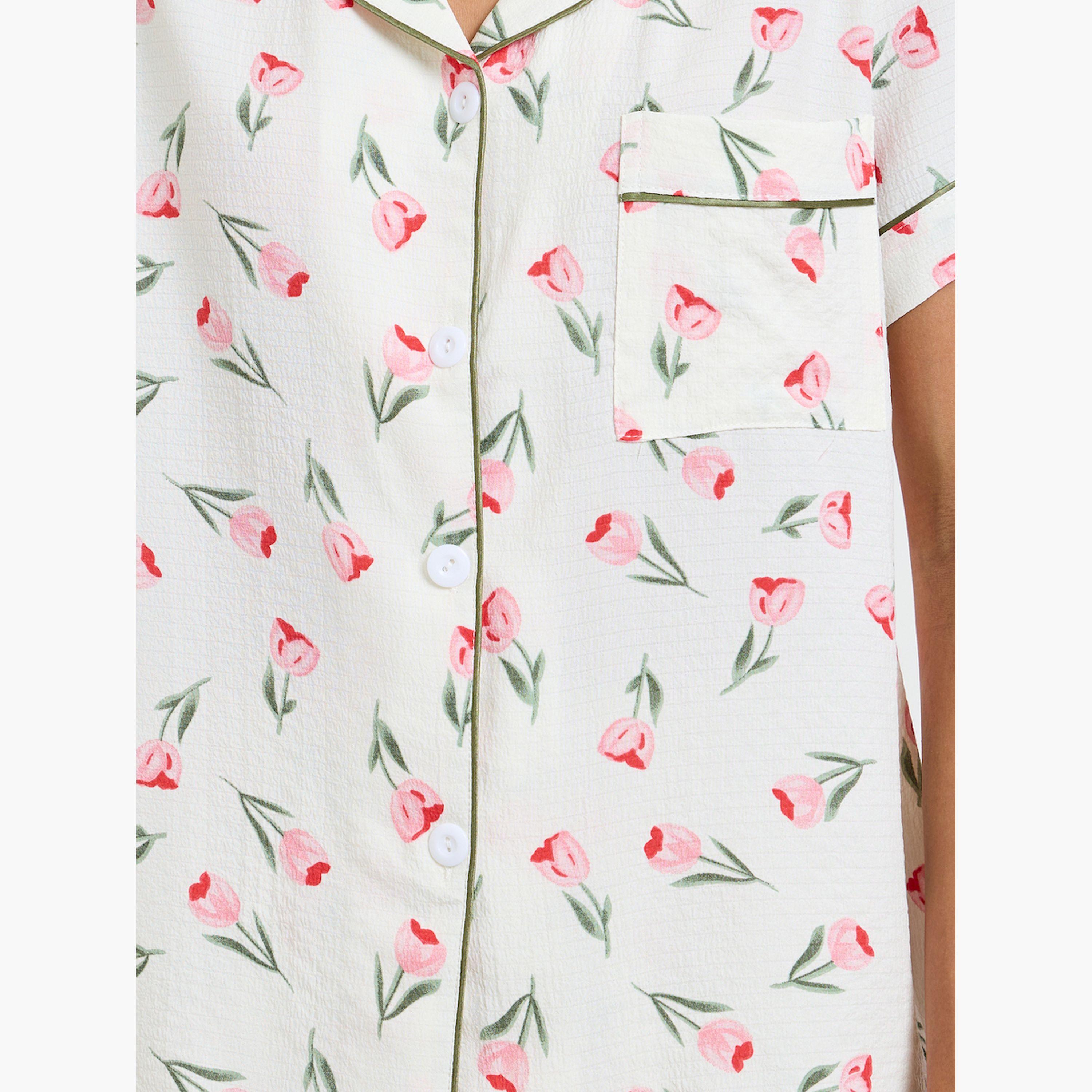 Take Two White Floral Print Shirt and Pyjama Set-women-clothing-nightwear-pyjamas-longsets-image-6