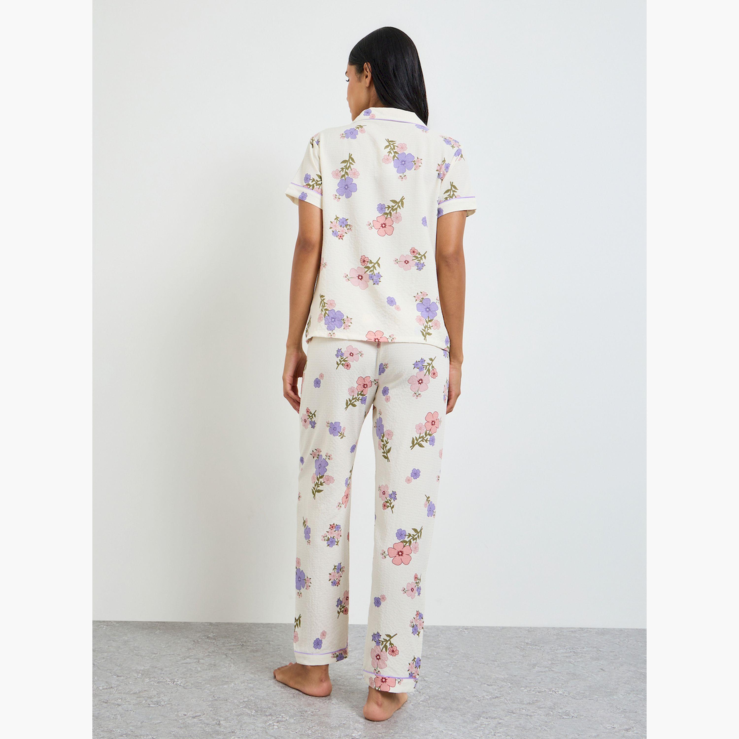طقم بيجاما من بنطال وقميص بطبعة زهور-women-clothing-nightwear-pyjamas-longsets-image-3