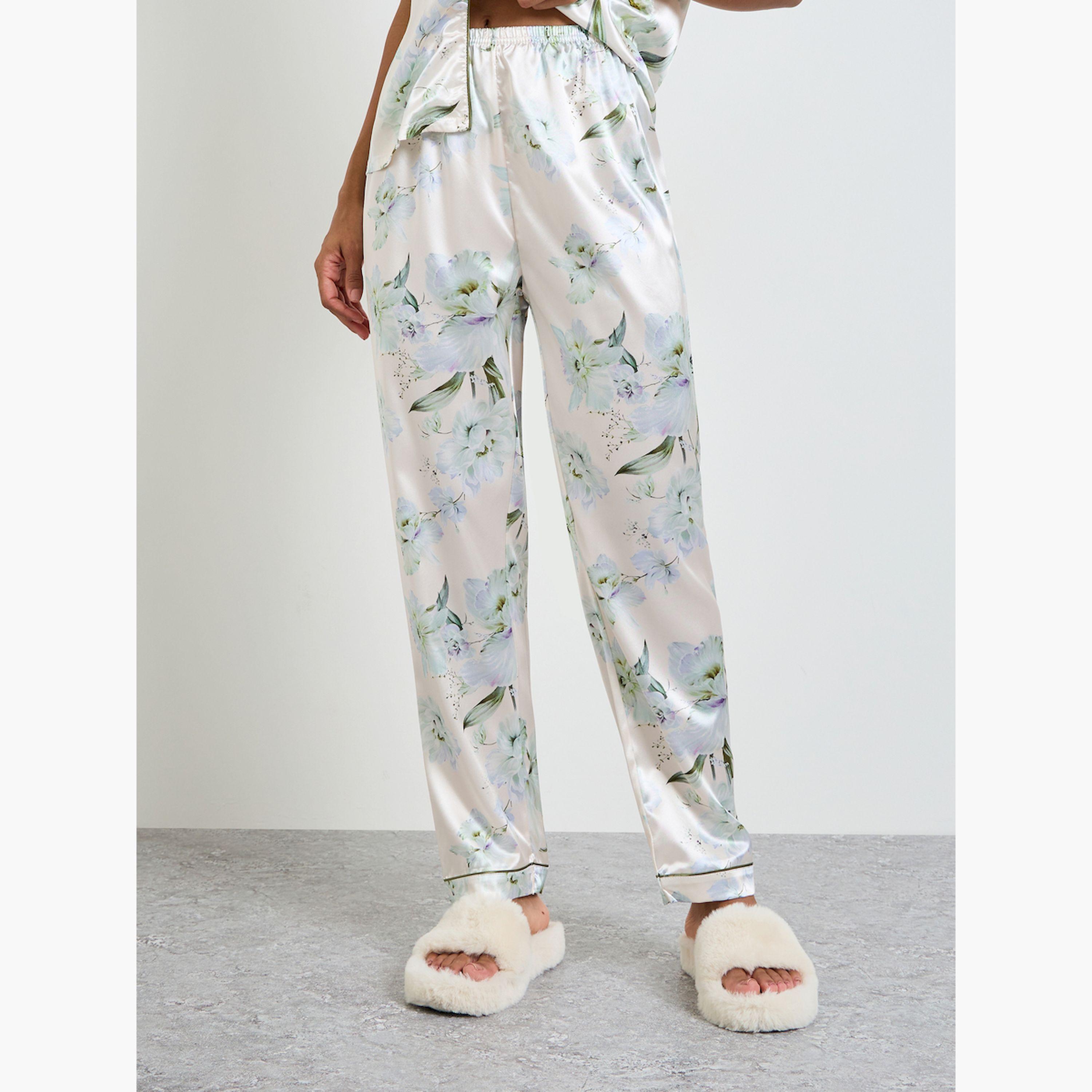 Take Two Off White Satin Floral Shirt and Pyjama Set-women-clothing-nightwear-pyjamas-longsets-image-5