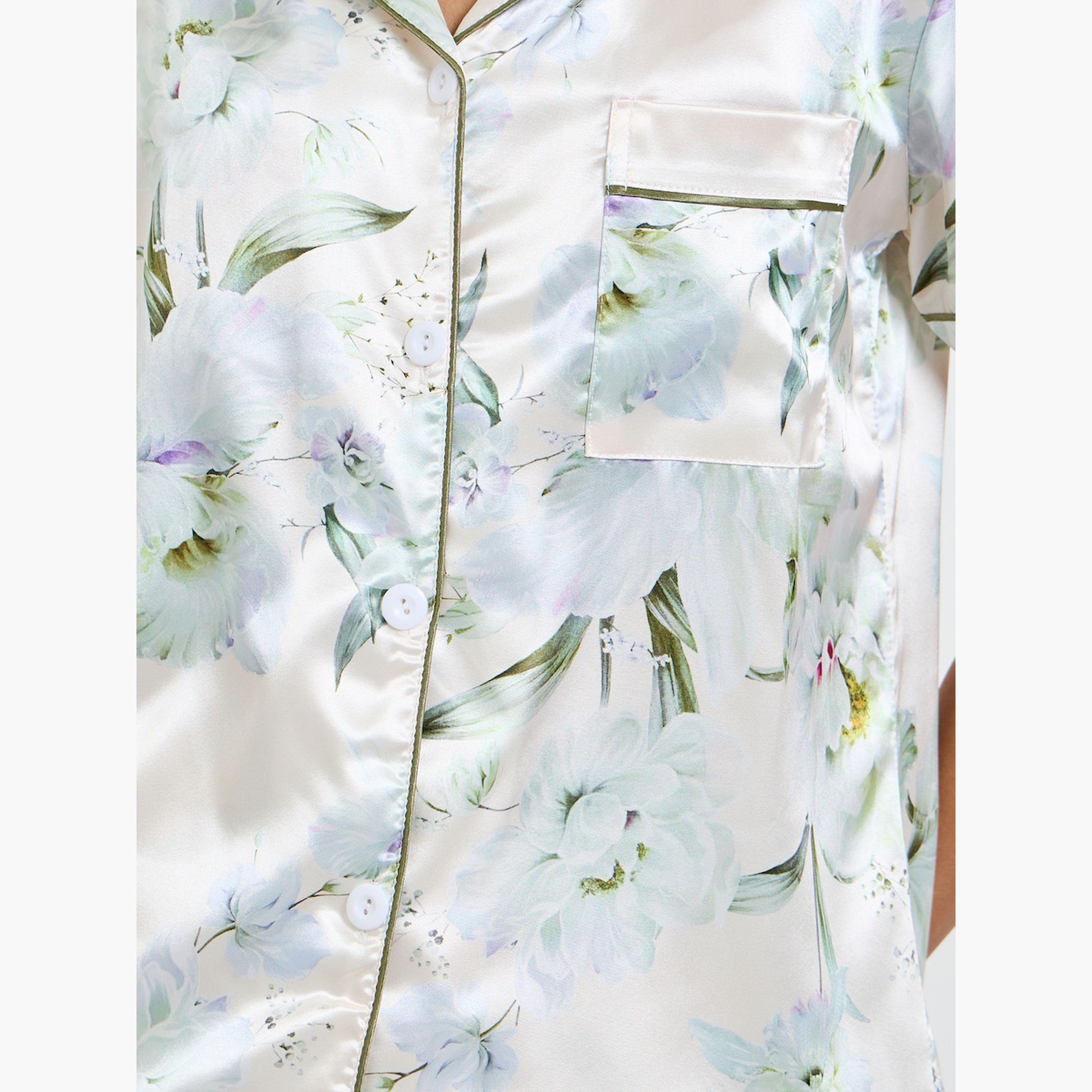 Take Two Off White Satin Floral Shirt and Pyjama Set-women-clothing-nightwear-pyjamas-longsets-image-6