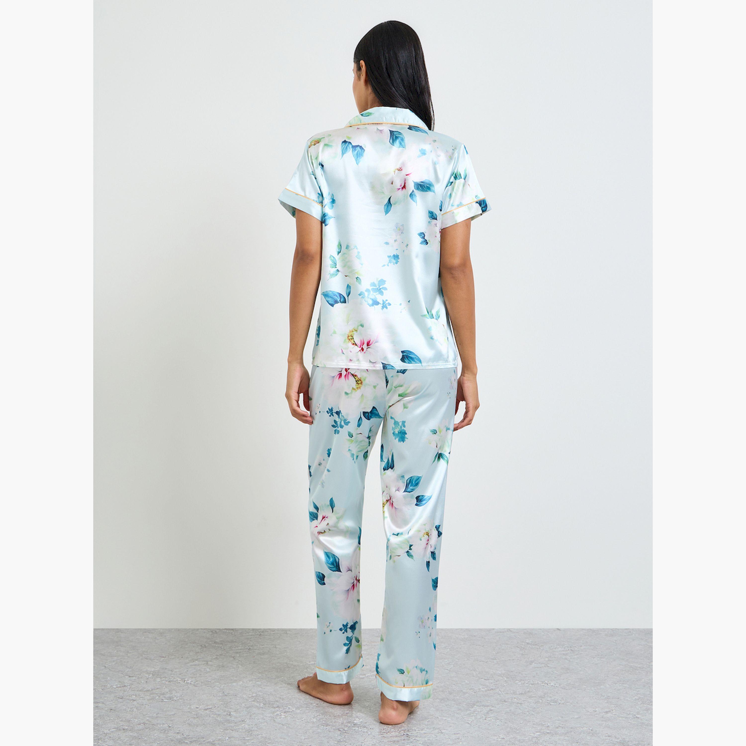 طقم بيجاما من بنطال وقميص بطبعة زهور-women-clothing-nightwear-pyjamas-longsets-image-3