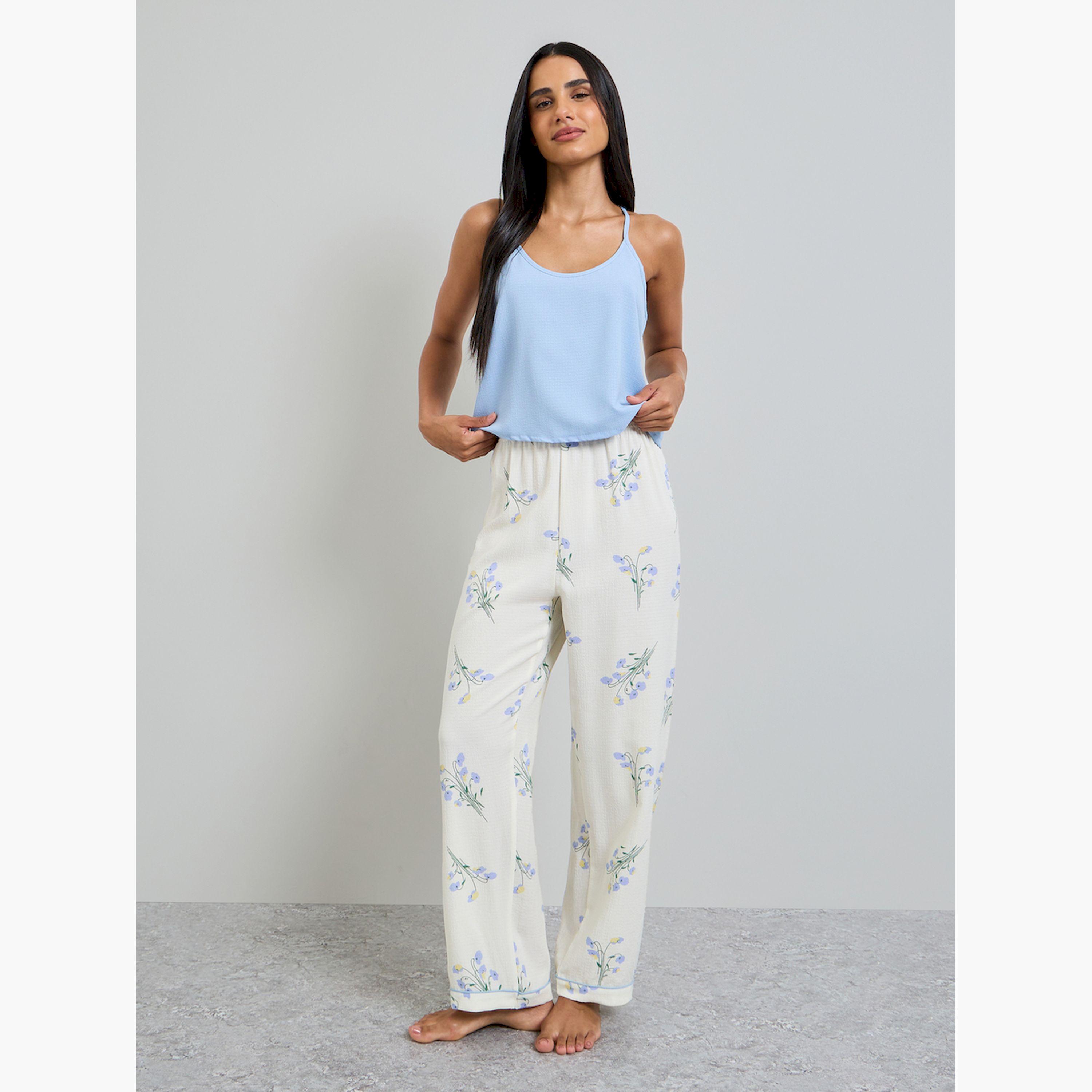 Take Two Solid Cami and Floral Print Pyjama Set-women-clothing-nightwear-pyjamas-longsets-image-1