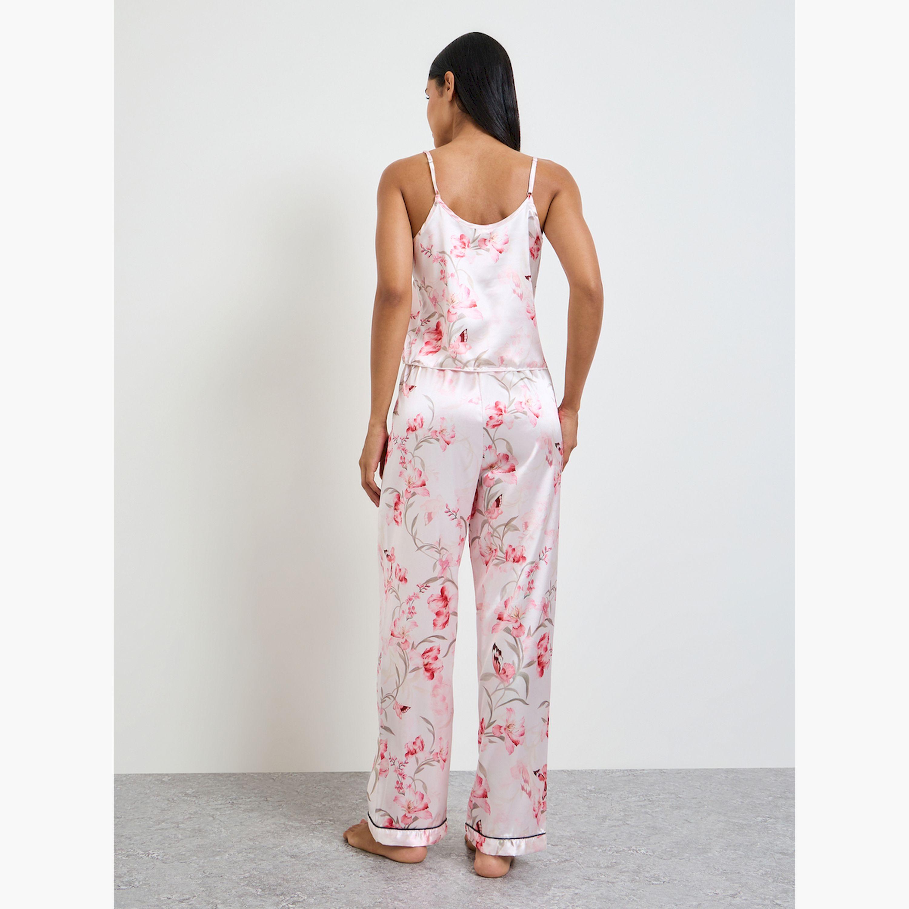 طقم بيجاما من بنطال وبلوزة حمالات بطبعة زهور-women-clothing-nightwear-pyjamas-longsets-image-3