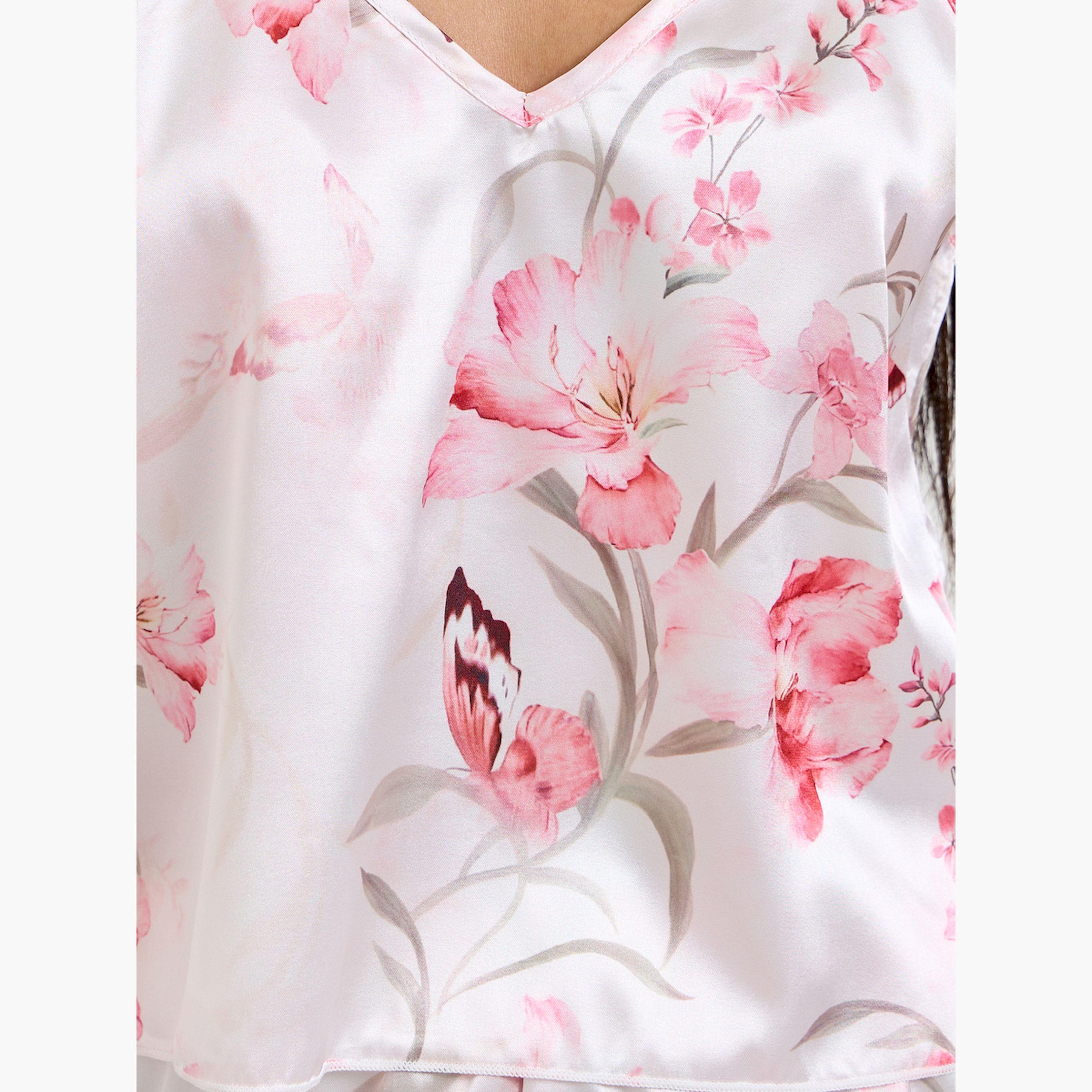 طقم بيجاما من بنطال وبلوزة حمالات بطبعة زهور-women-clothing-nightwear-pyjamas-longsets-image-5