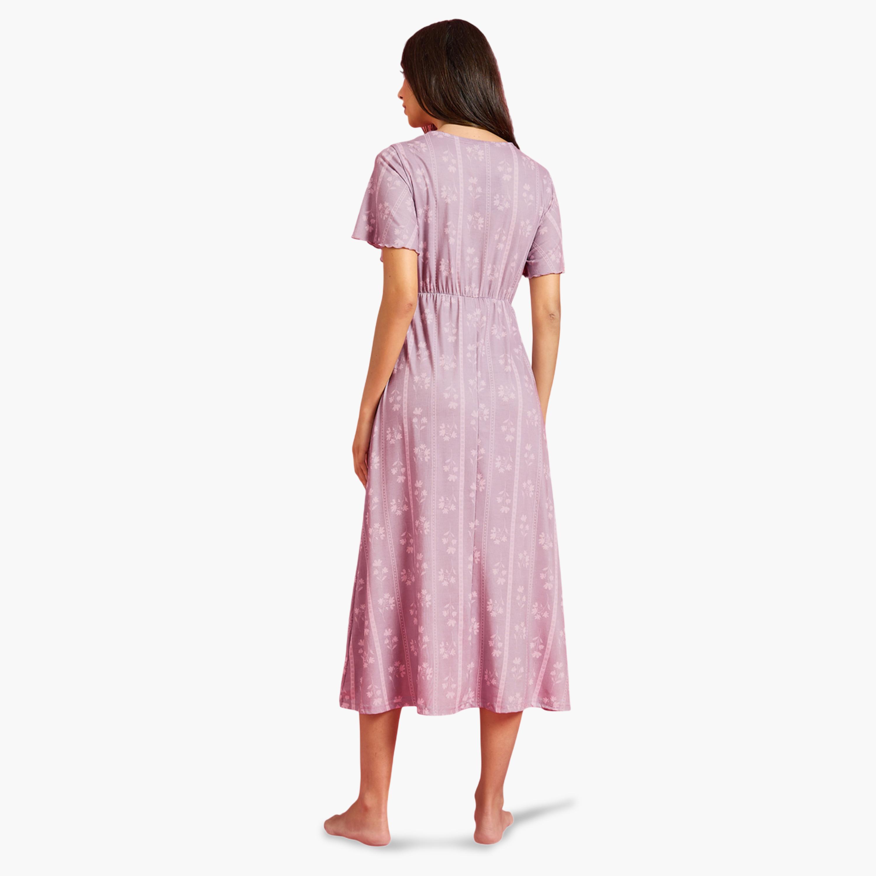 ستايلي - قميص نوم وردي اللون بنقشة منقطة وزهرية ملفوف-women-clothing-nightwear-nighties-image-3