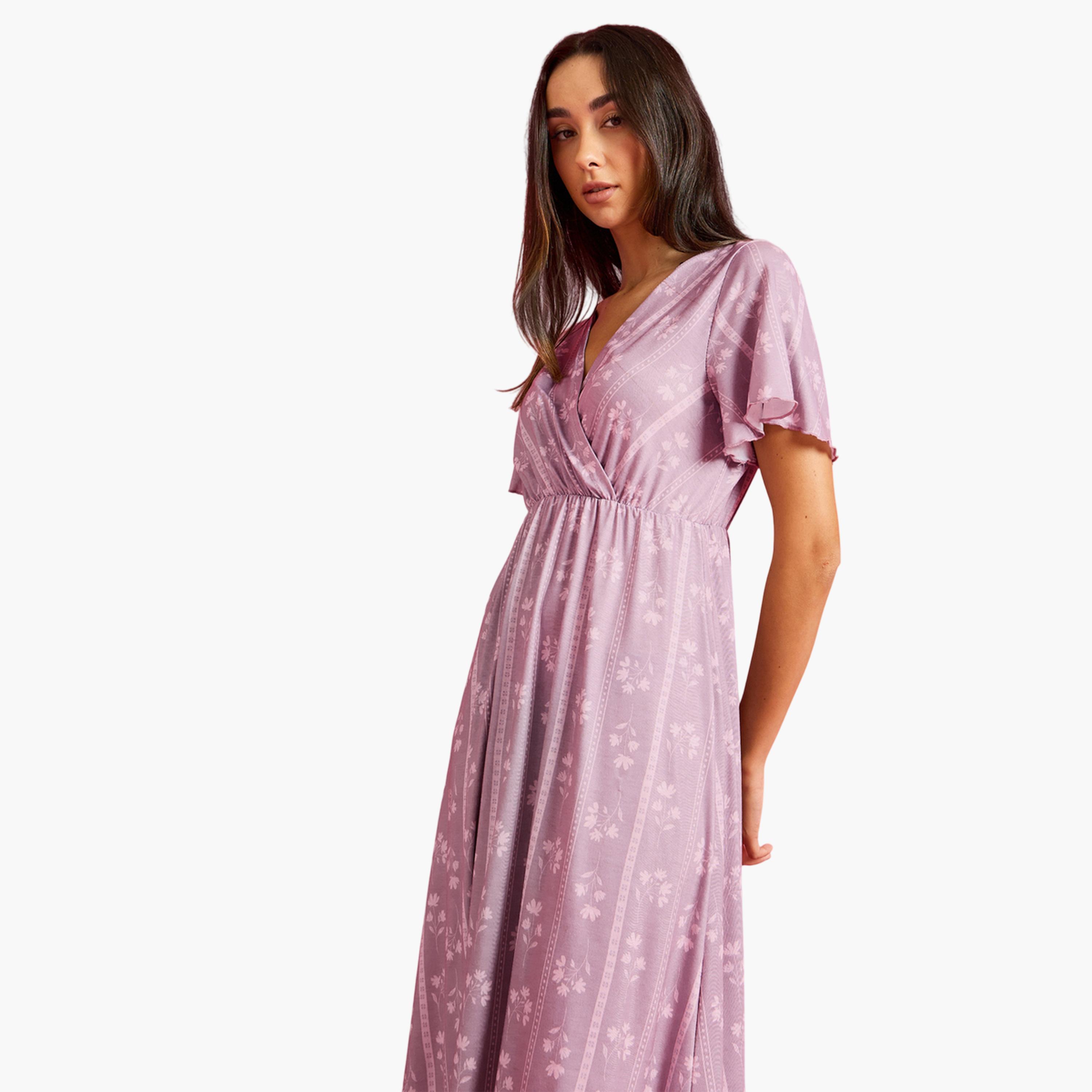 ستايلي - قميص نوم وردي اللون بنقشة منقطة وزهرية ملفوف-women-clothing-nightwear-nighties-image-4