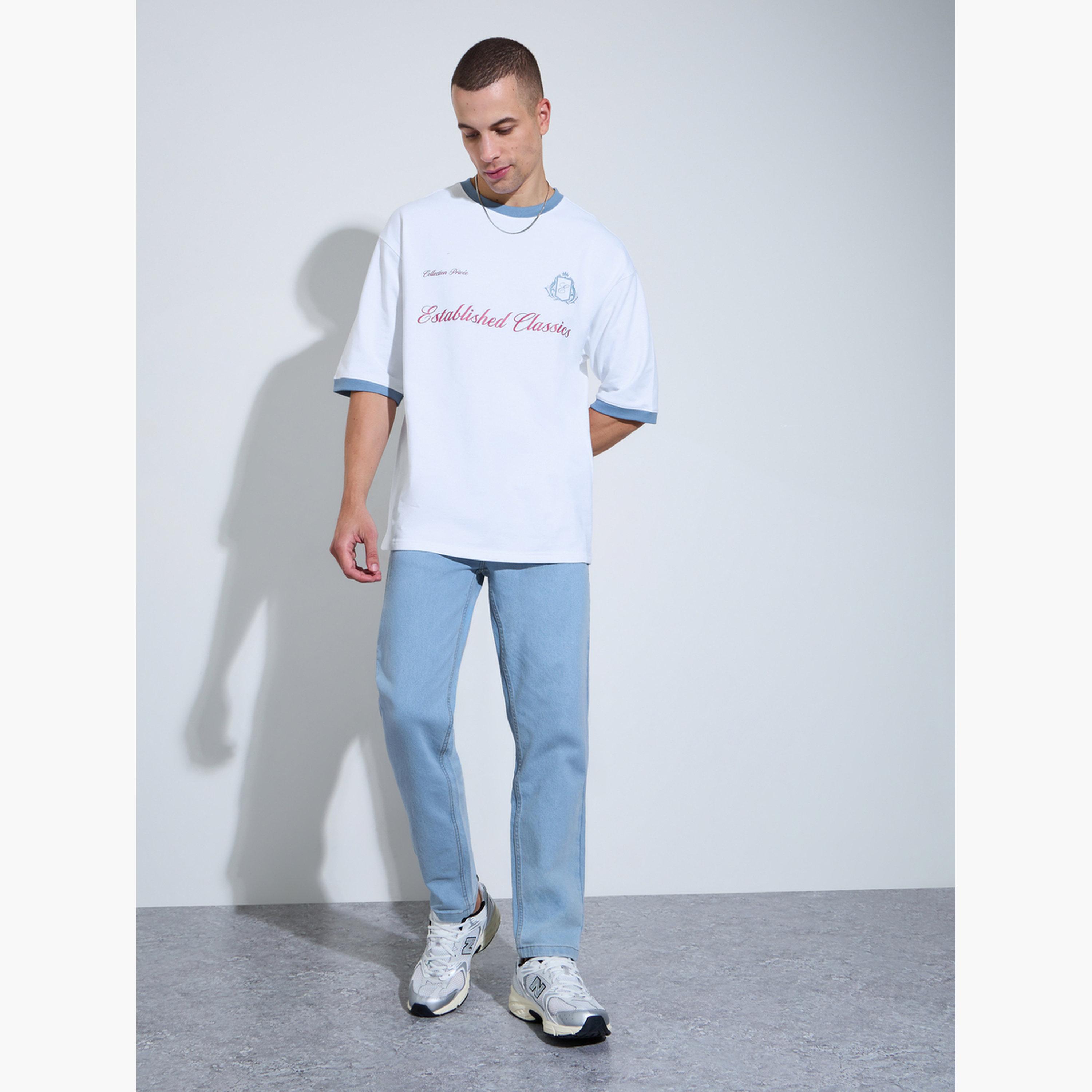 تيشيرت واسع بحواف متباينة وطبعة جرافيك للرجال-men-clothing-tshirtsandpolos-tshirts-image-2