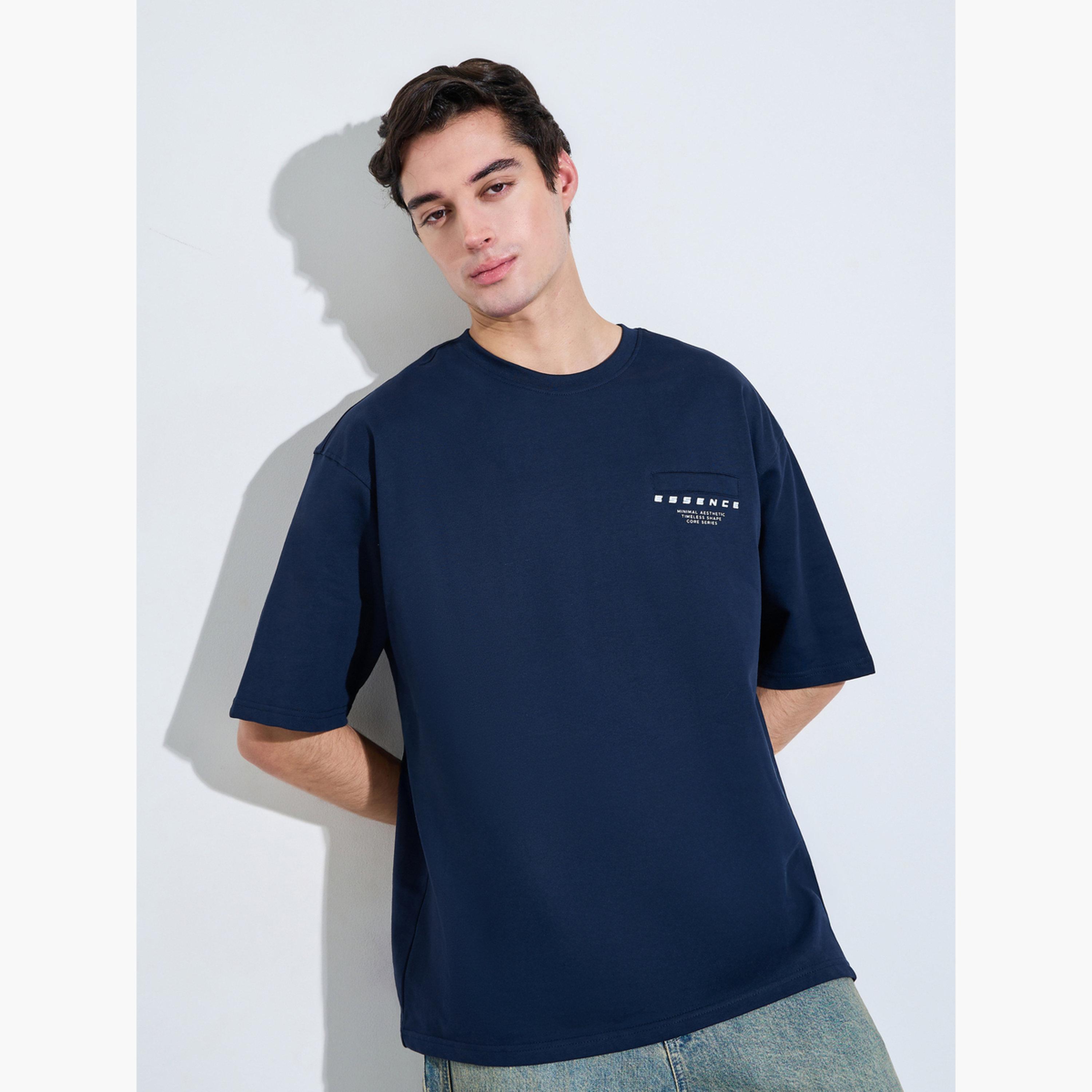 Styli Navy Blue Graphic Print Oversized T-Shirt-men-clothing-tshirtsandpolos-tshirts-image-1