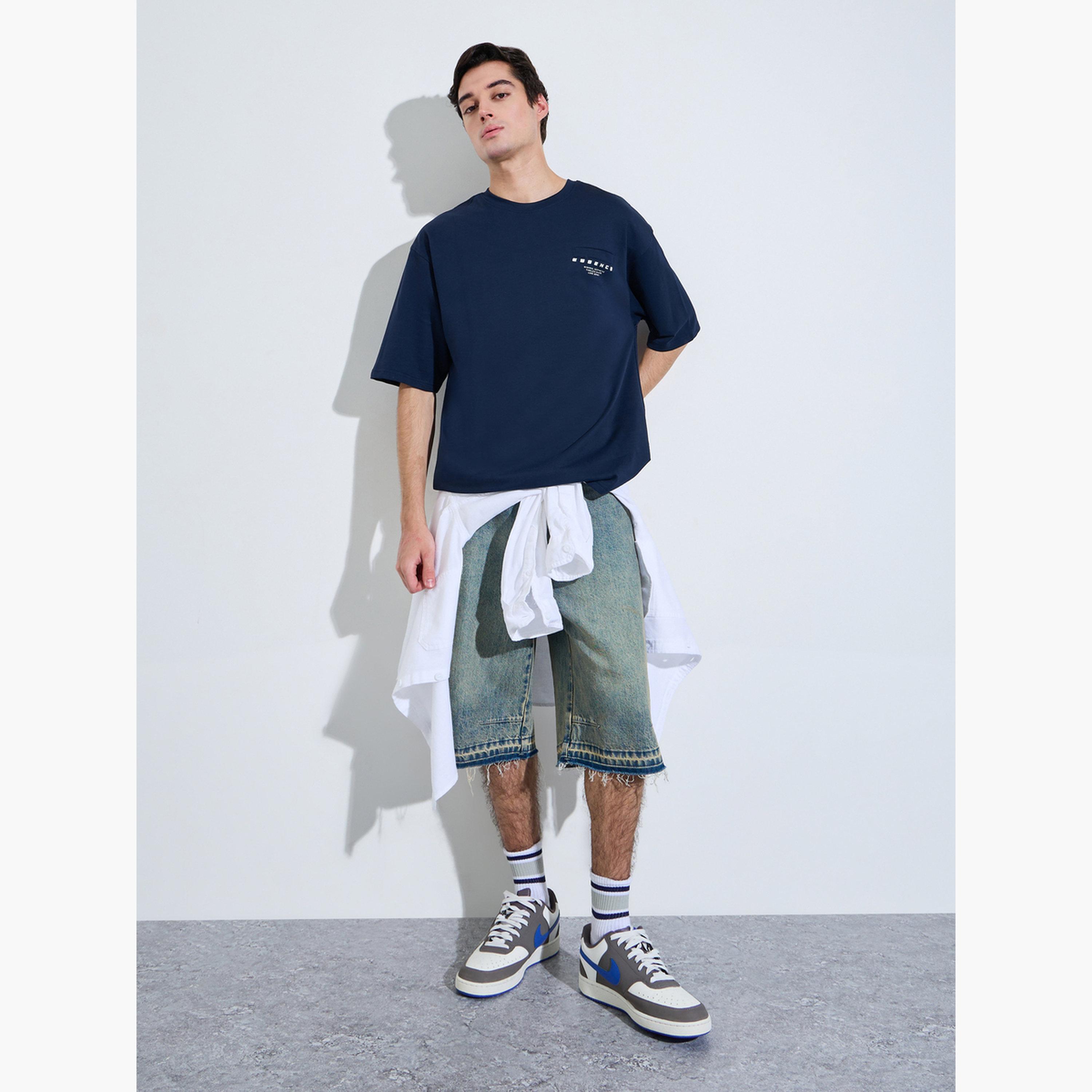 Styli Navy Blue Graphic Print Oversized T-Shirt-men-clothing-tshirtsandpolos-tshirts-image-2