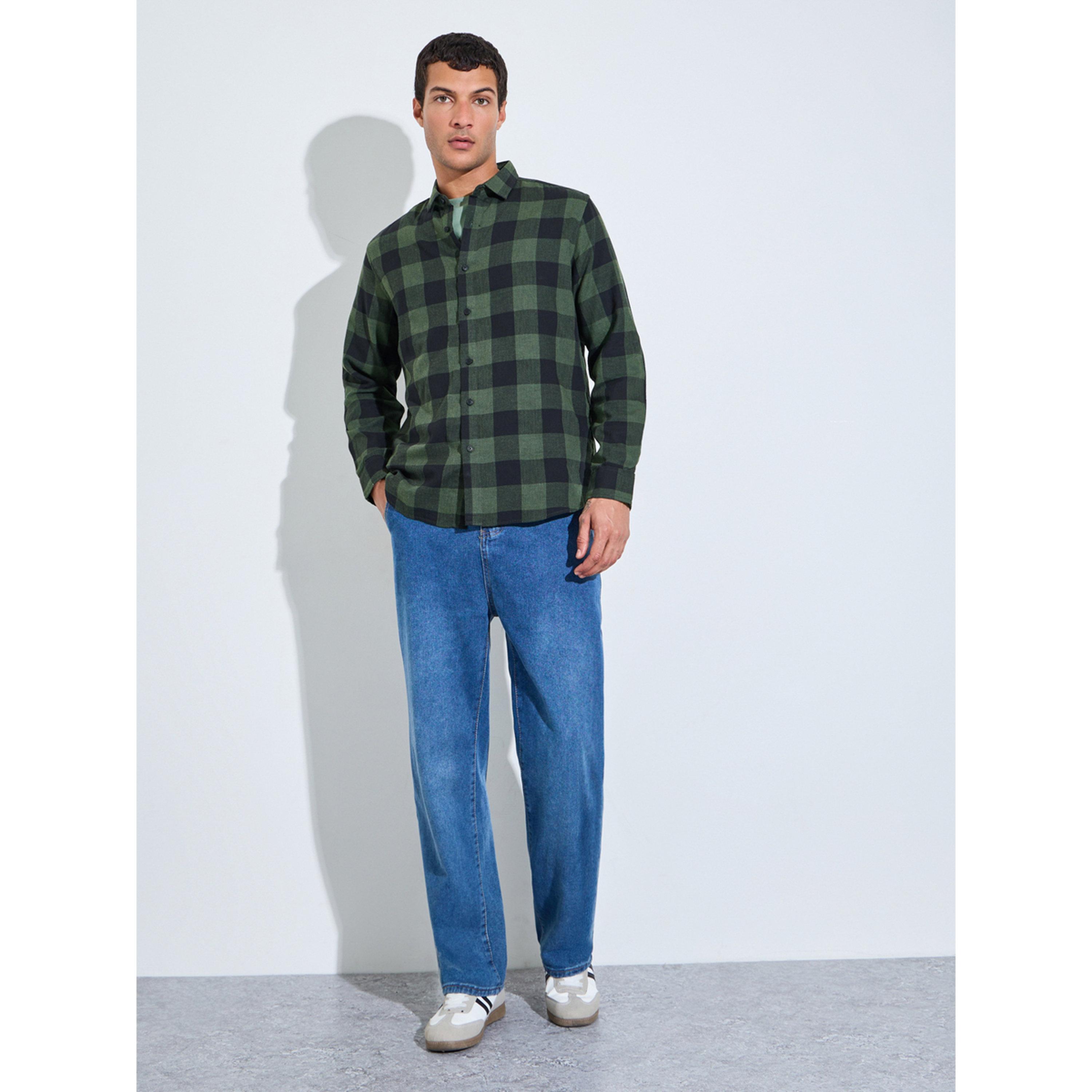قميص مضلع بأكمام طويلة ومقاس عادي-men-clothing-shirts-image-2