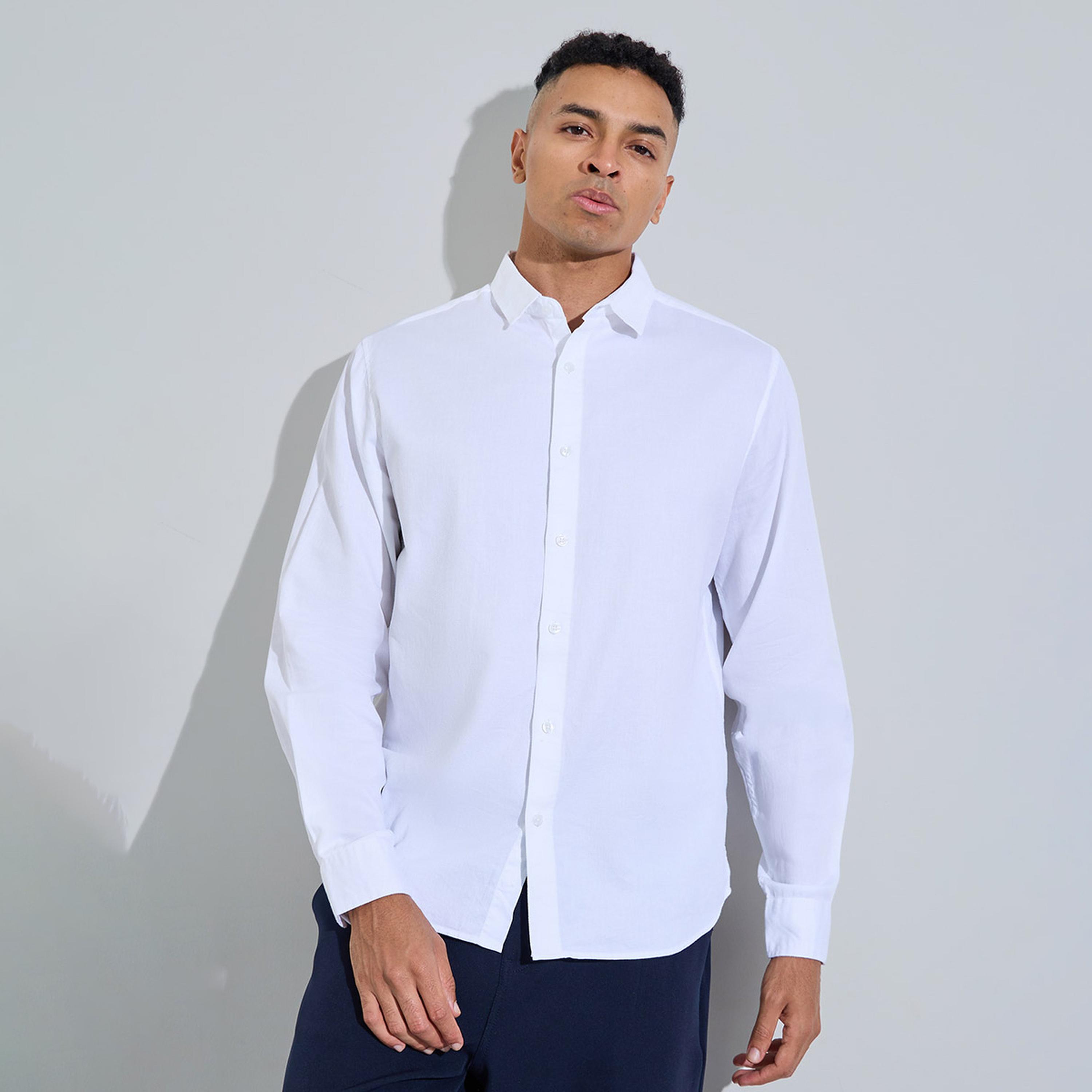 Styli White Solid Textured Regular Fit Shirt-men-clothing-shirts-image-1
