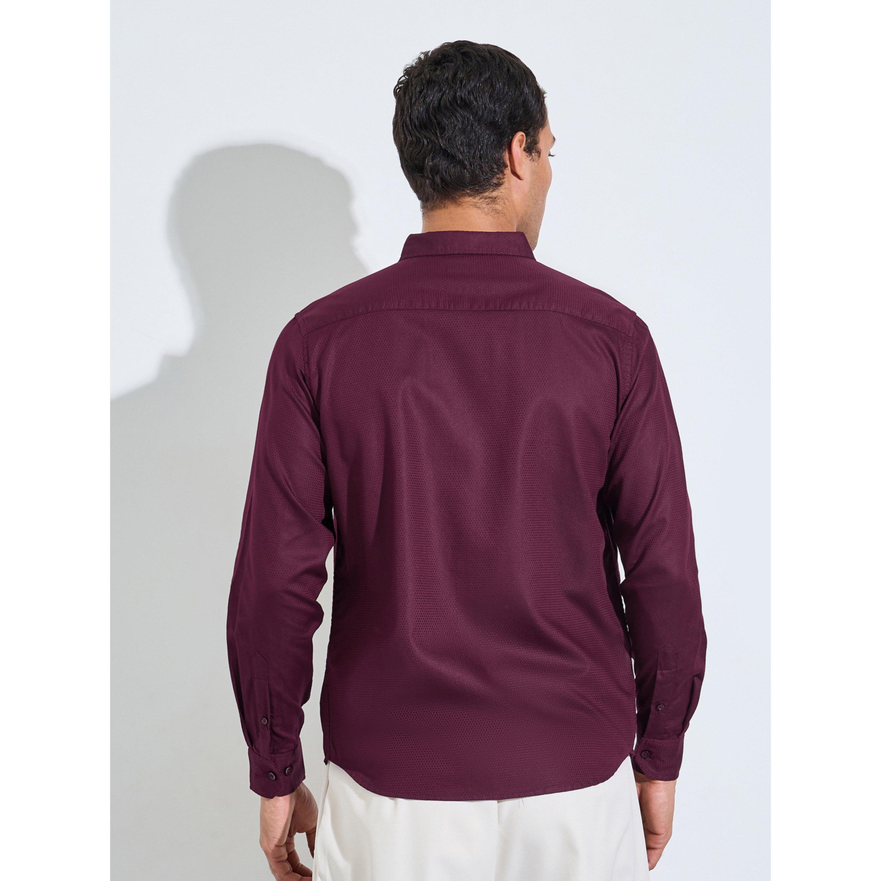 Styli Maroon Solid Textured Regular Fit Shirt-men-clothing-shirts-image-4
