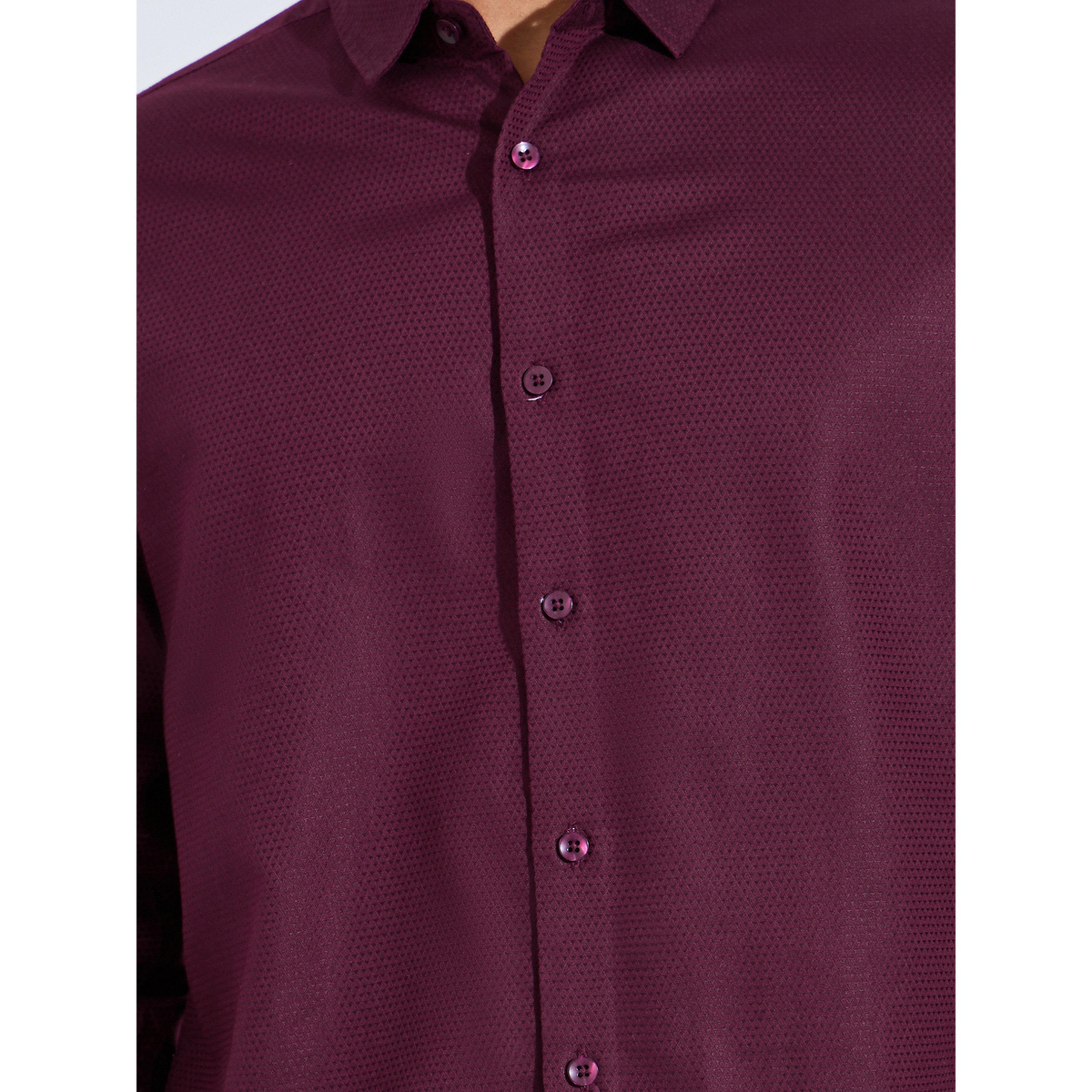 Styli Maroon Solid Textured Regular Fit Shirt-men-clothing-shirts-image-5