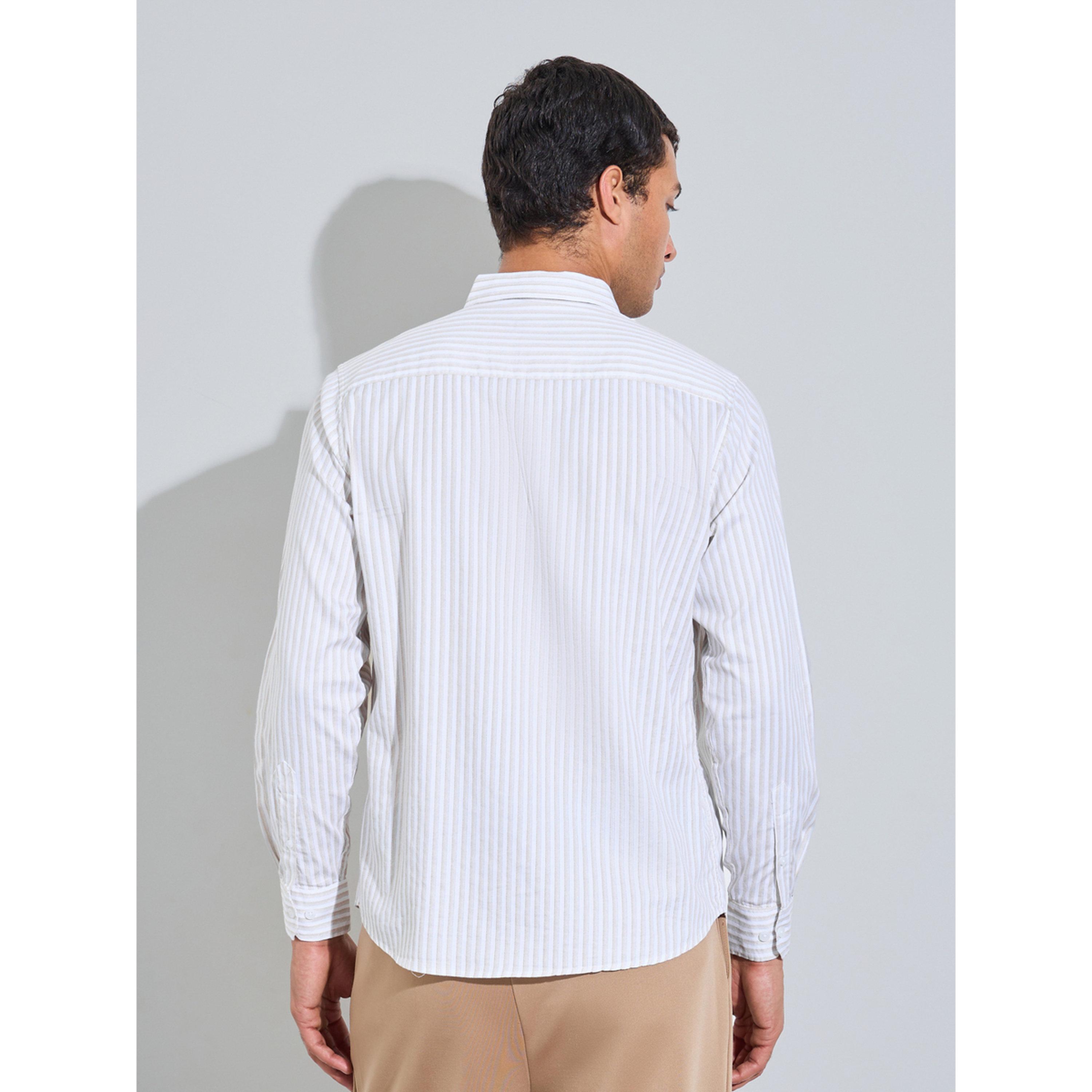 Styli Beige Striped Long Sleeves Regular Fit Shirt-men-clothing-shirts-image-4