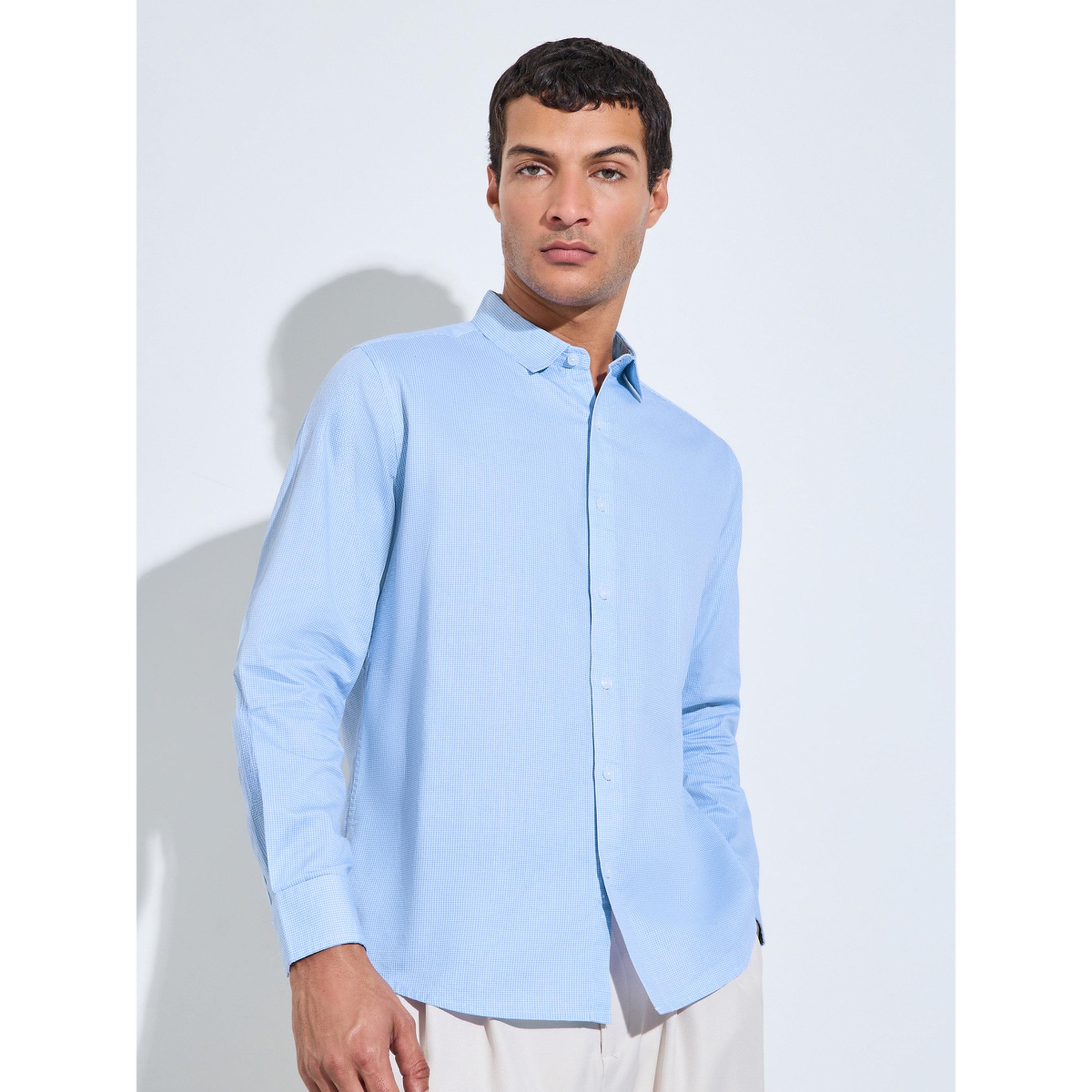 Styli Blue Checked Long Sleeves Regular Fit Shirt-men-clothing-shirts-image-1