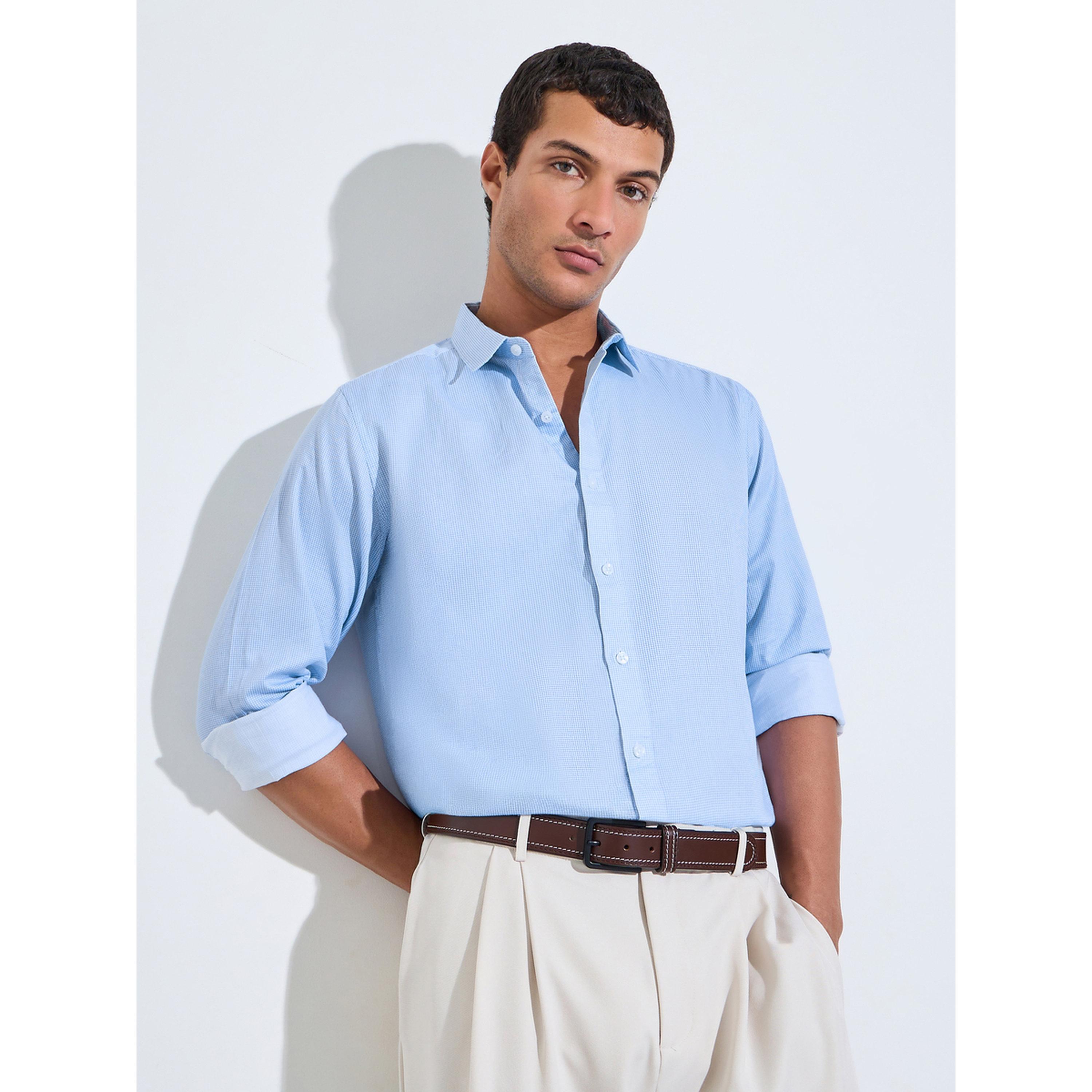 Styli Blue Checked Long Sleeves Regular Fit Shirt-men-clothing-shirts-image-3