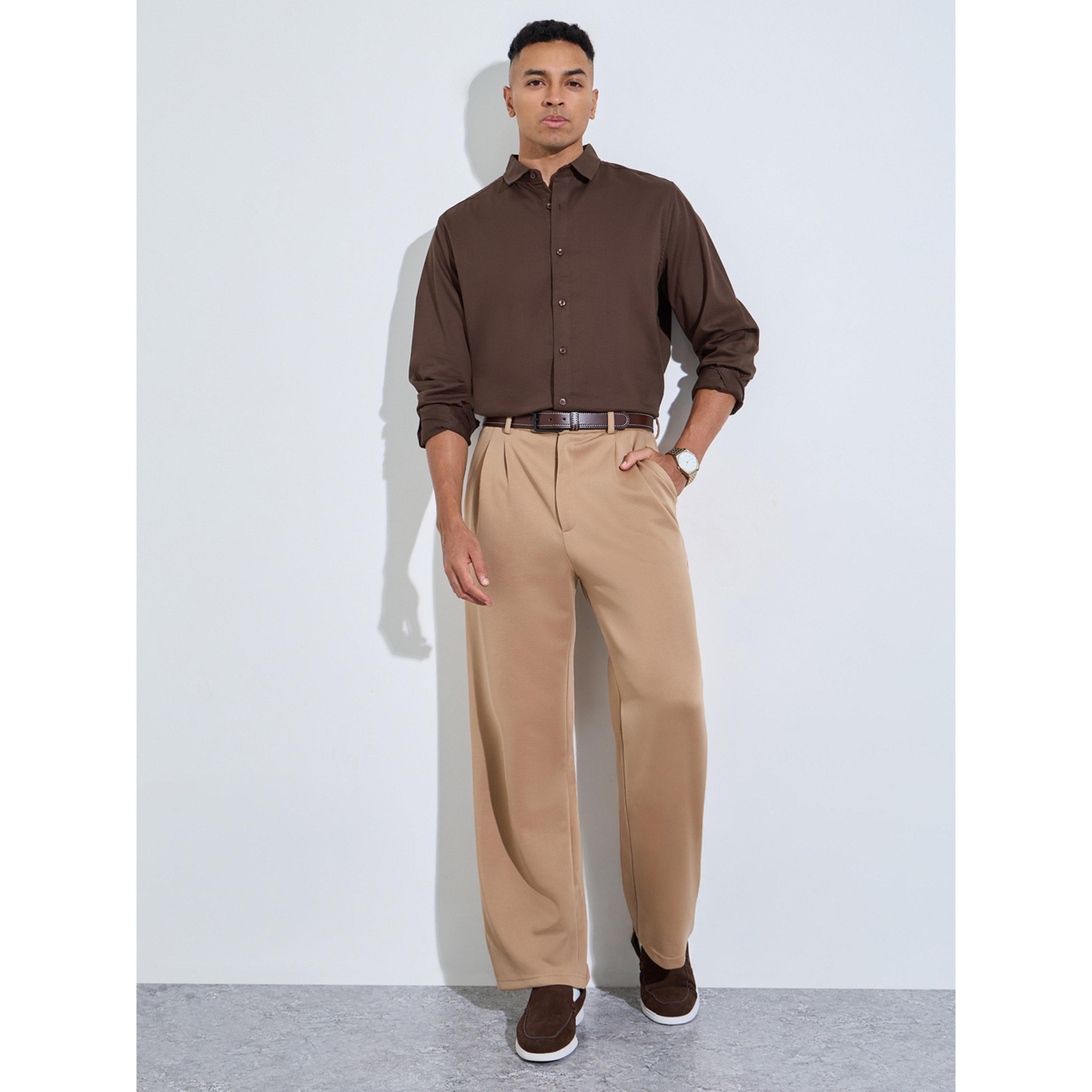Styli Brown Solid long Sleeves Shirt-men-clothing-shirts-image-2