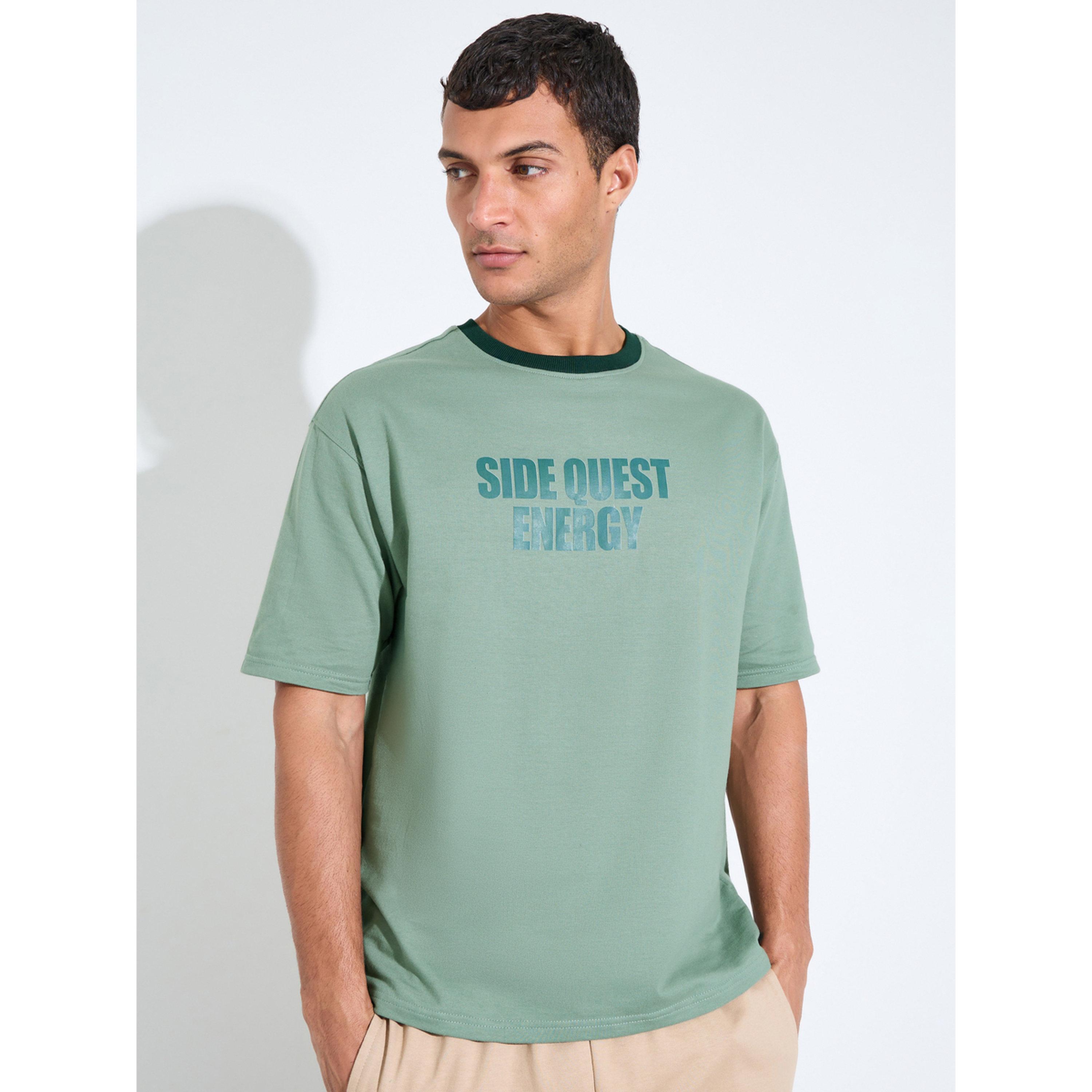 تيشيرت تيري واسع برينجر وطبعة أمامي للرجال باللون الأخضر-men-clothing-tshirtsandpolos-tshirts-image-1
