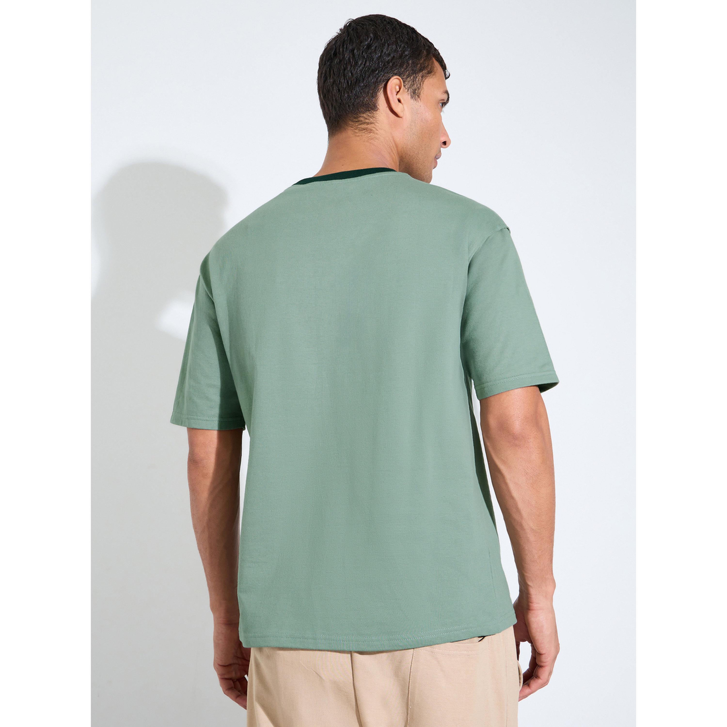 تيشيرت تيري واسع برينجر وطبعة أمامي للرجال باللون الأخضر-men-clothing-tshirtsandpolos-tshirts-image-3