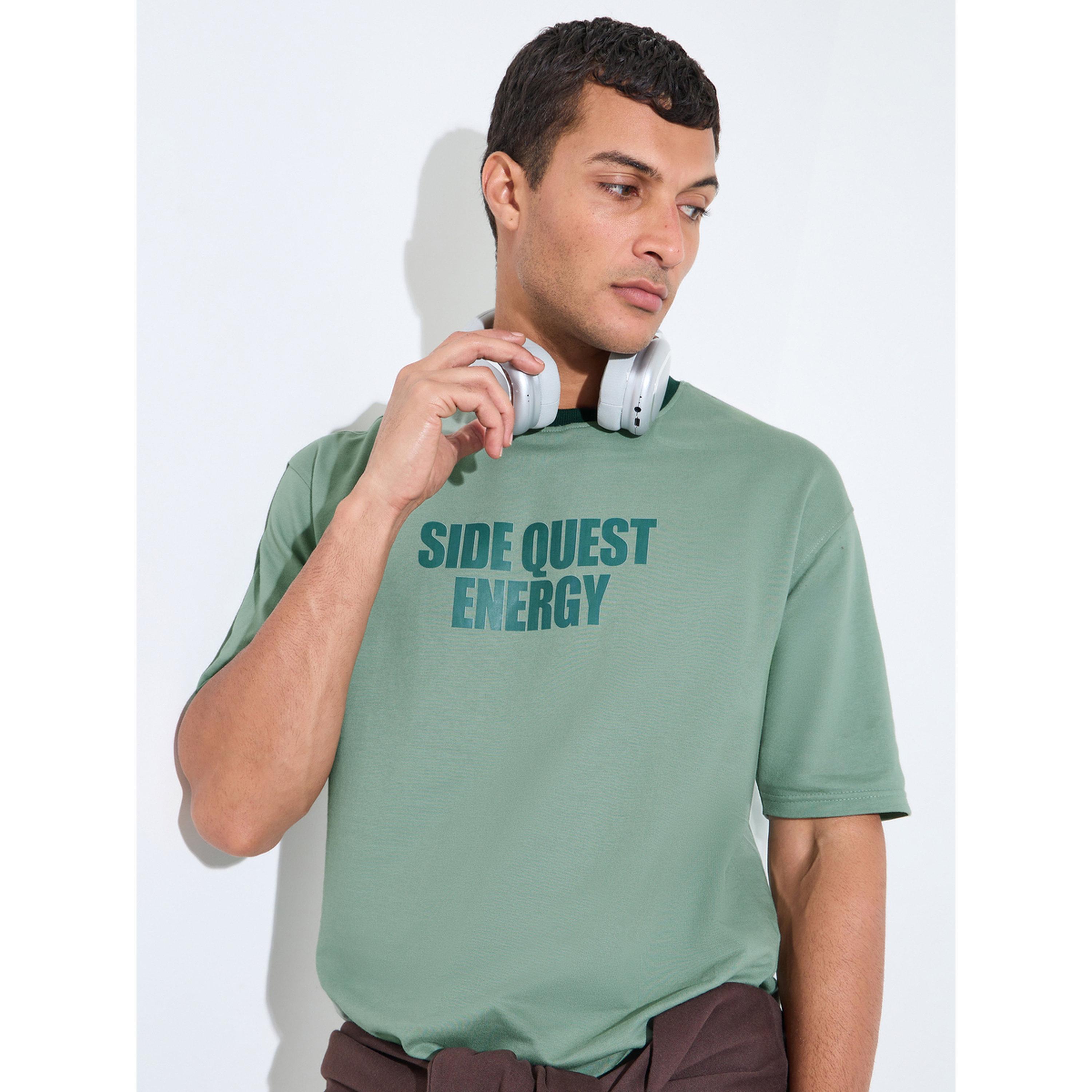 تيشيرت تيري واسع برينجر وطبعة أمامي للرجال باللون الأخضر-men-clothing-tshirtsandpolos-tshirts-image-4