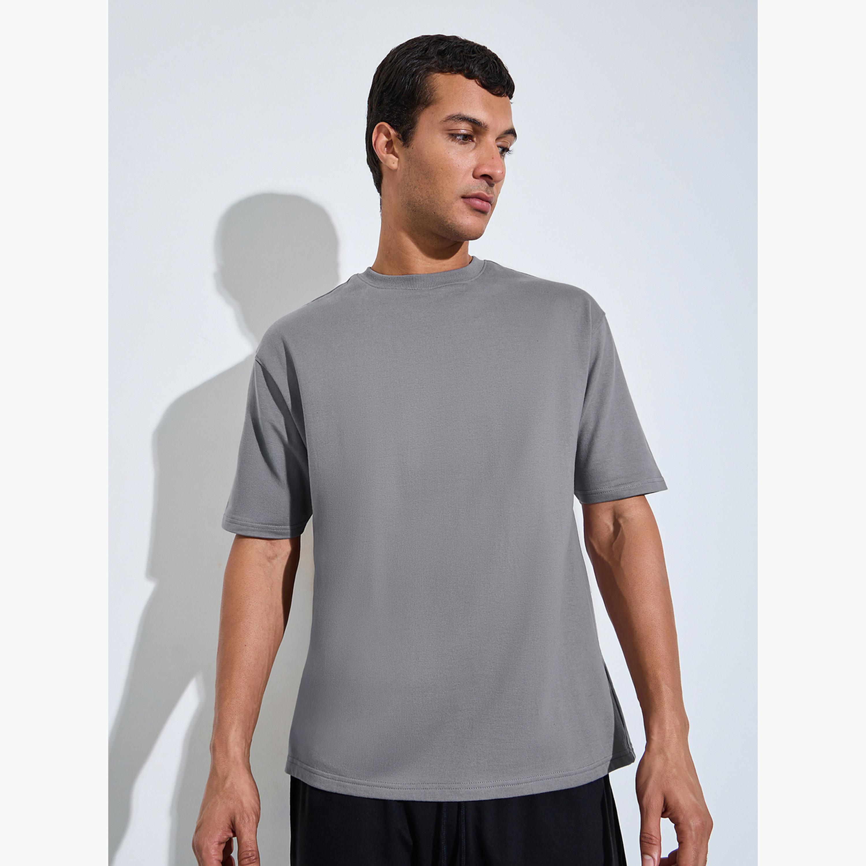Styli Men Grey Oversized Back Graphic Print Terry T-Shirt-men-clothing-tshirtsandpolos-tshirts-image-1