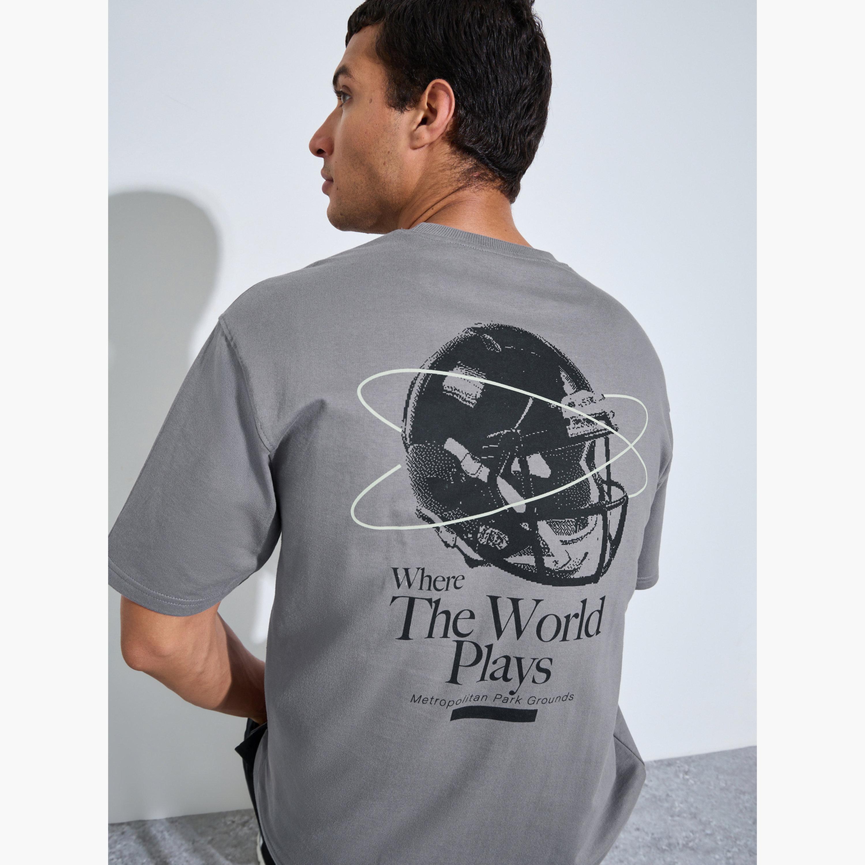 Styli Men Grey Oversized Back Graphic Print Terry T-Shirt-men-clothing-tshirtsandpolos-tshirts-image-4