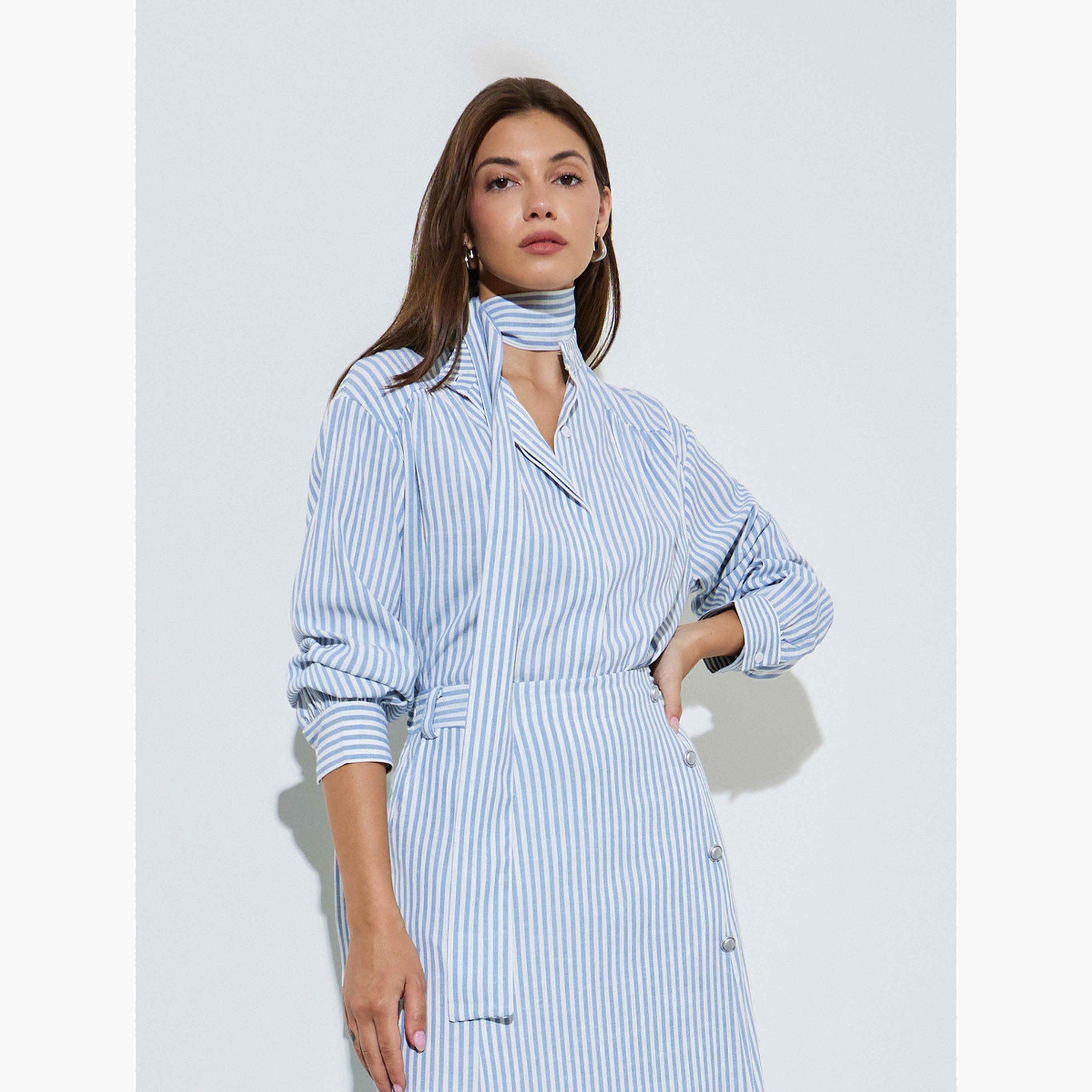 بلوزة طويلة مخططة بتفاصيل وشاح-women-clothing-shirtsandblouses-shirts-image-3