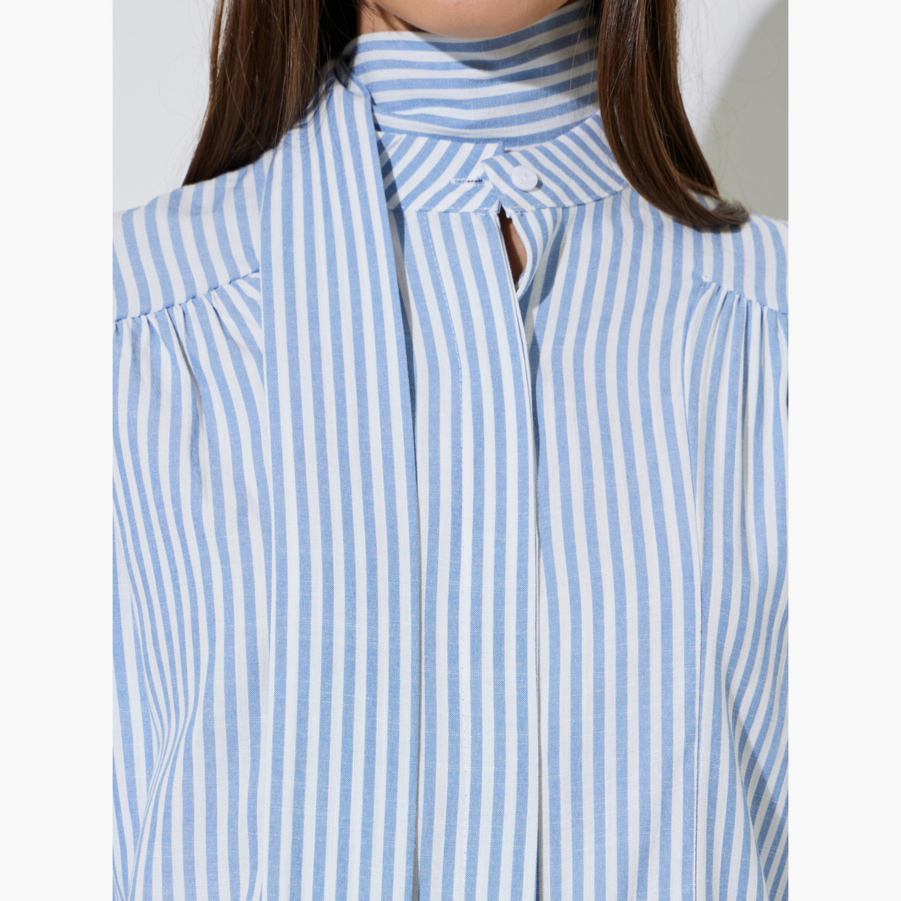 بلوزة طويلة مخططة بتفاصيل وشاح-women-clothing-shirtsandblouses-shirts-image-5