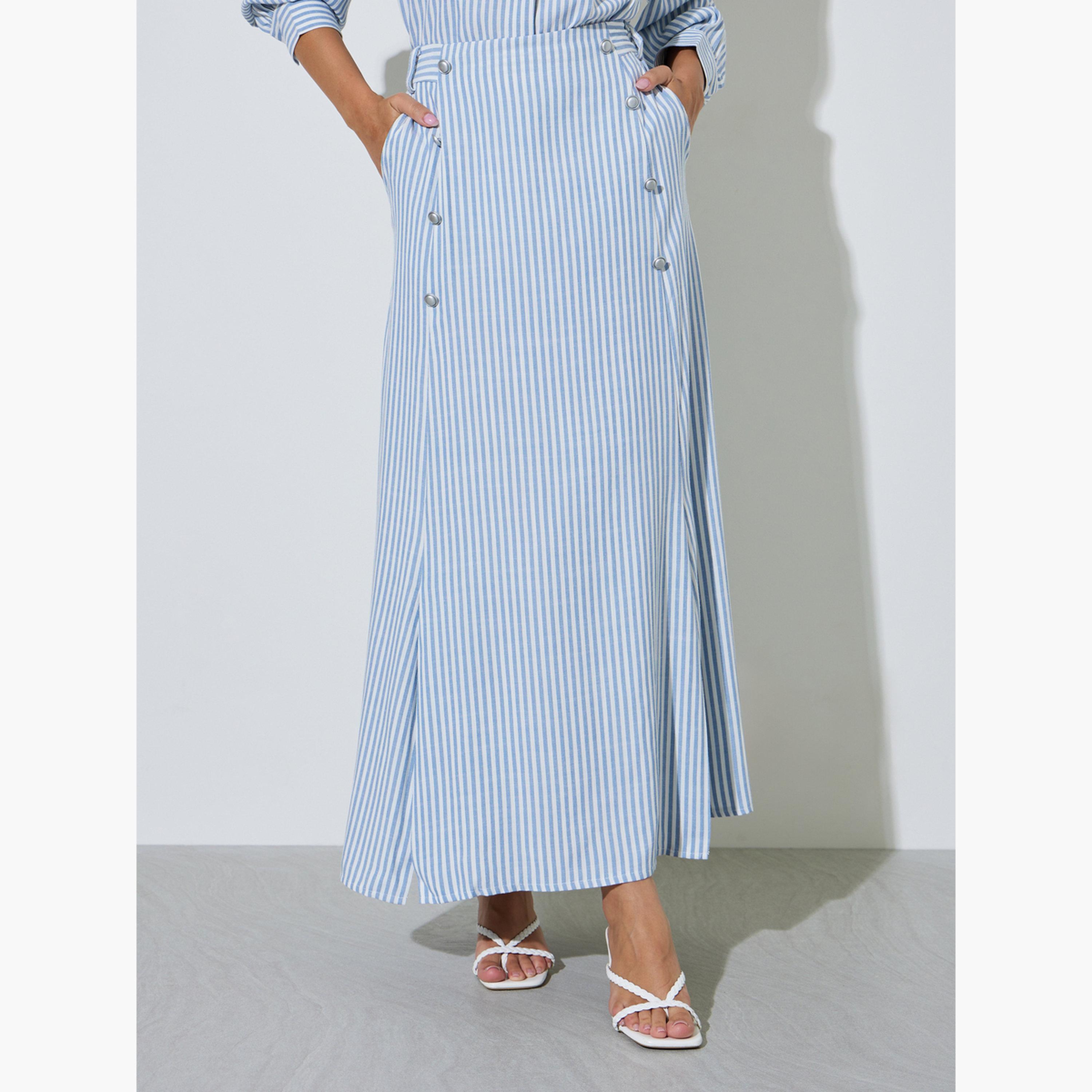 تنورة طويلة مخططة بفتحة أمامية-women-clothing-skirts-image-3
