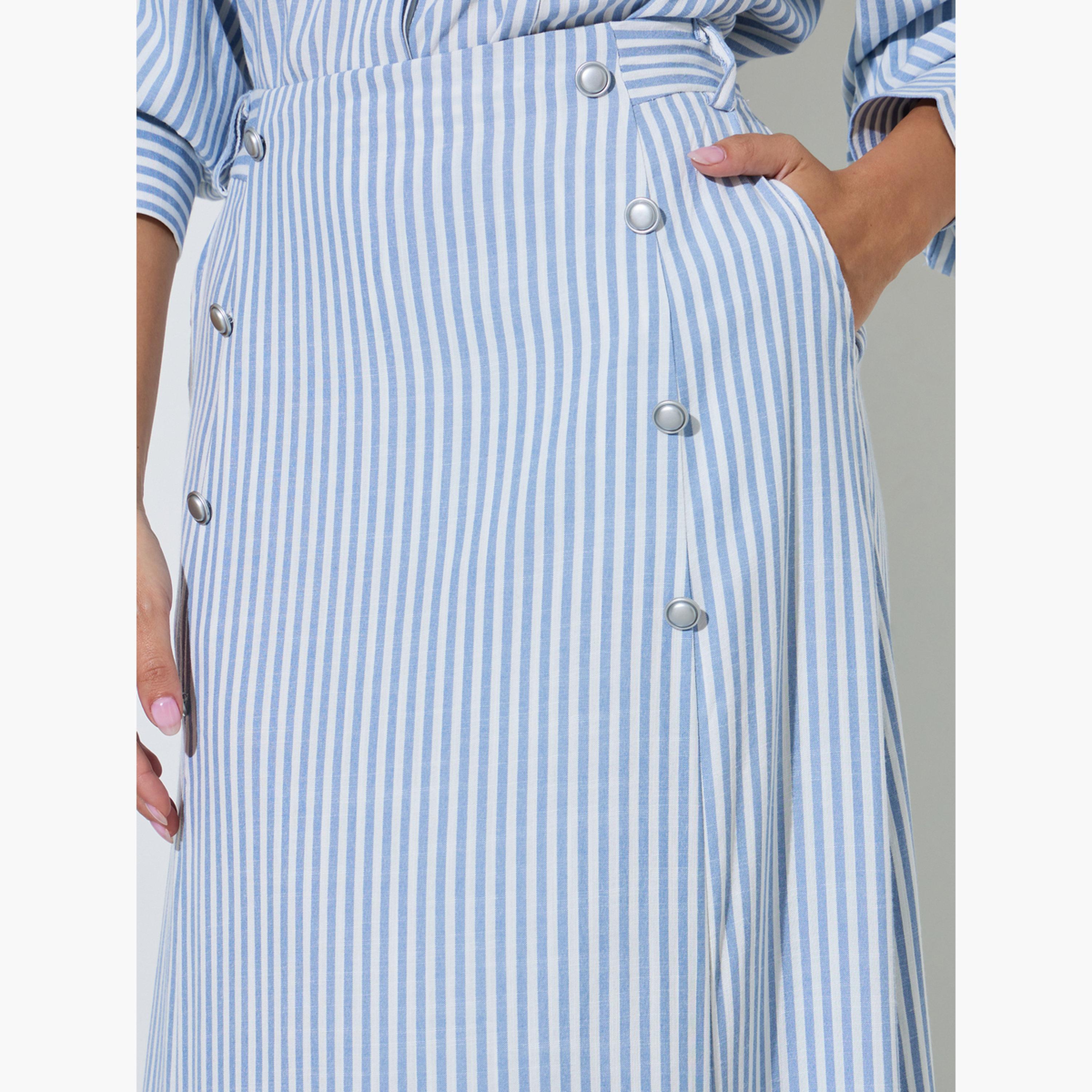 تنورة طويلة مخططة بفتحة أمامية-women-clothing-skirts-image-4