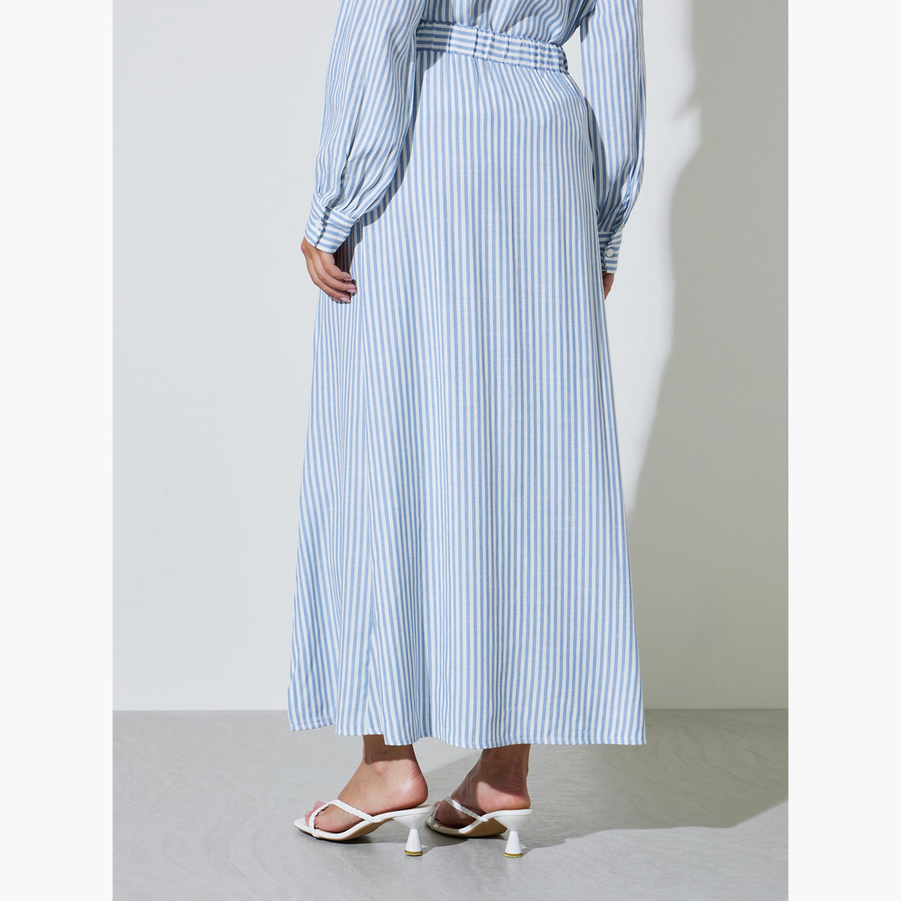 تنورة طويلة مخططة بفتحة أمامية-women-clothing-skirts-image-5