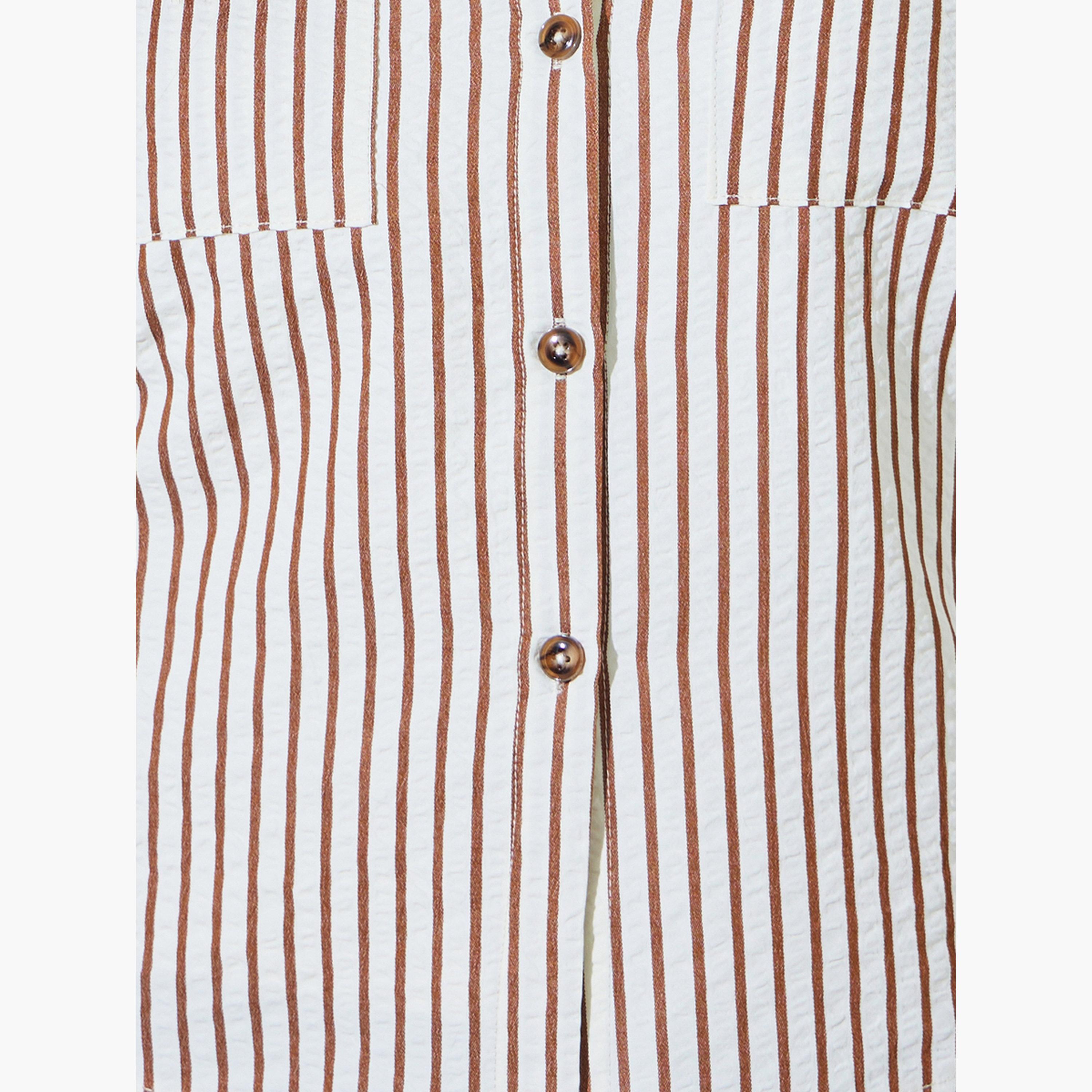 Styli Brown Hooded Striped Shirt-women-clothing-shirtsandblouses-shirts-image-5