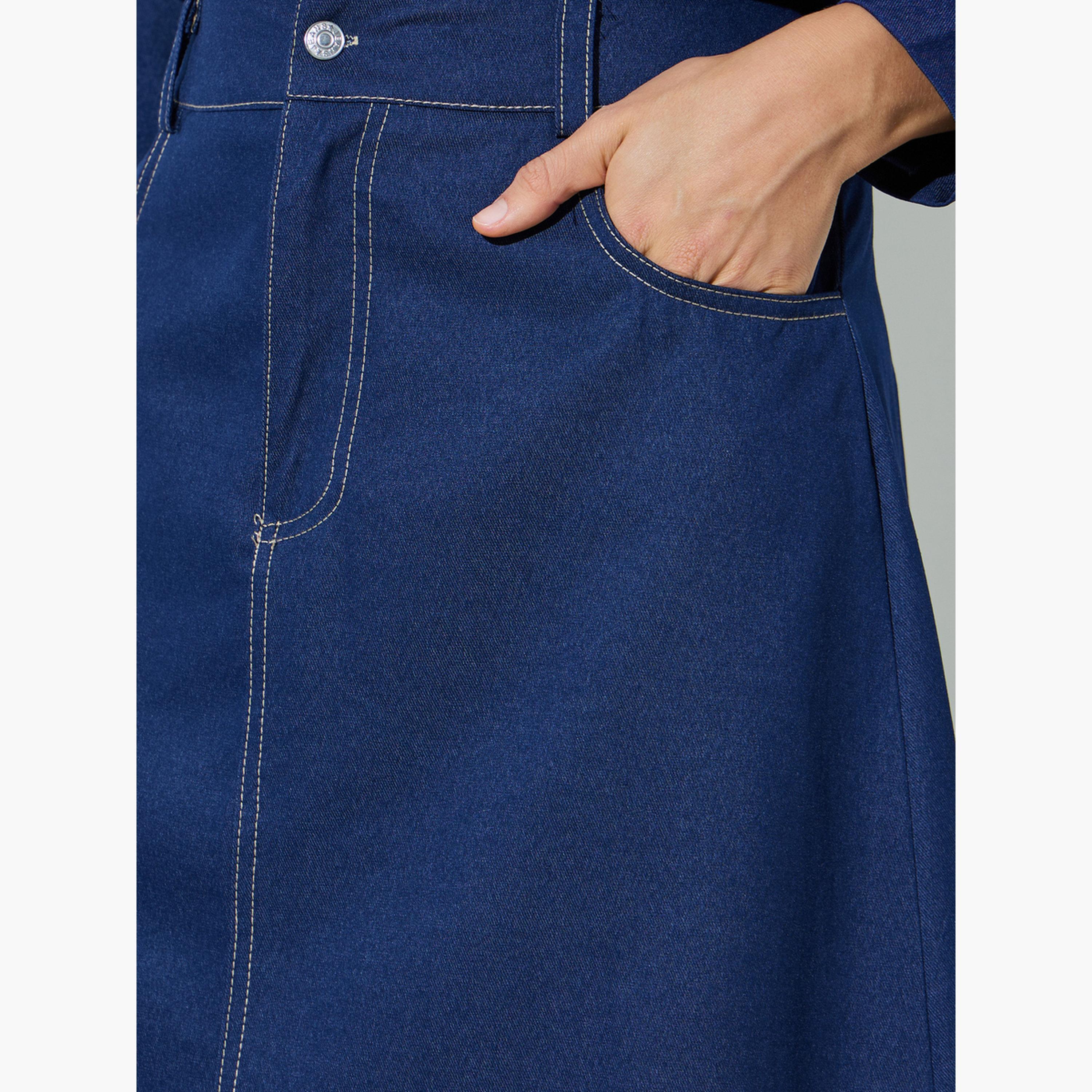 Styli Navy Blue Denim Maxi Skirt-women-clothing-bottoms-skirts-image-3