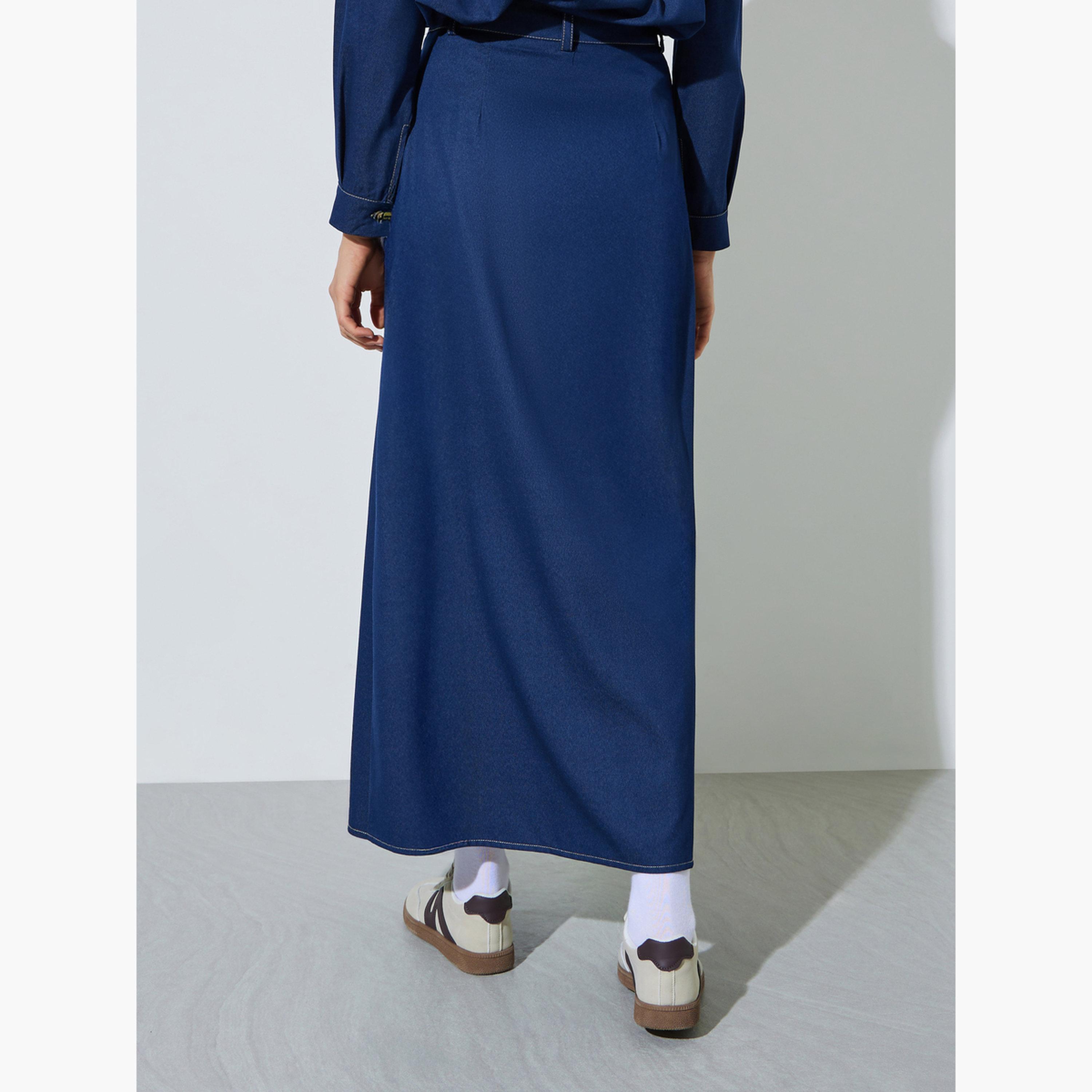 Styli Navy Blue Denim Maxi Skirt-women-clothing-bottoms-skirts-image-4