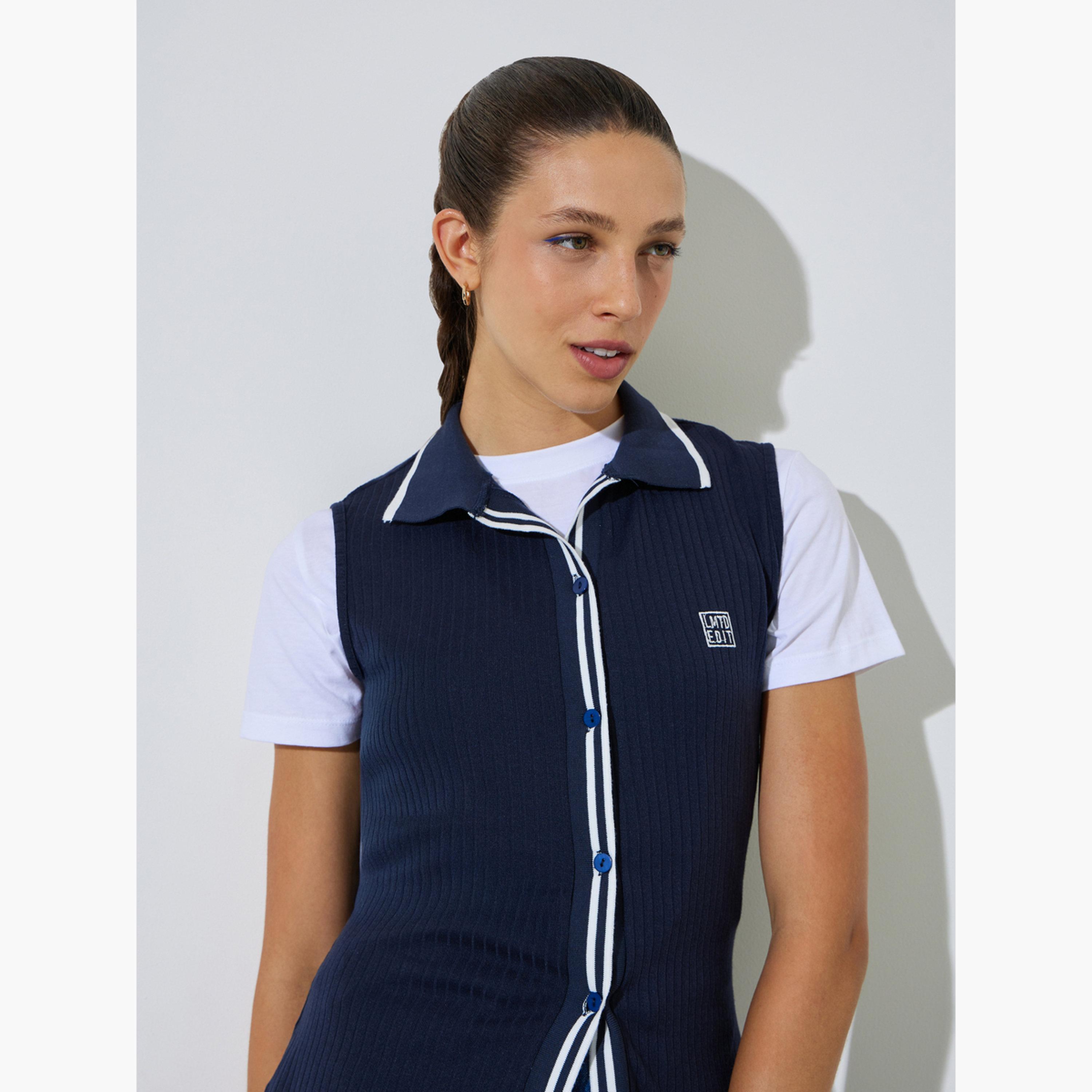 بلوزة محبوكة بلا أكمام مطرزة بياقة بولو-women-clothing-shirtsandblouses-blouses-image-3