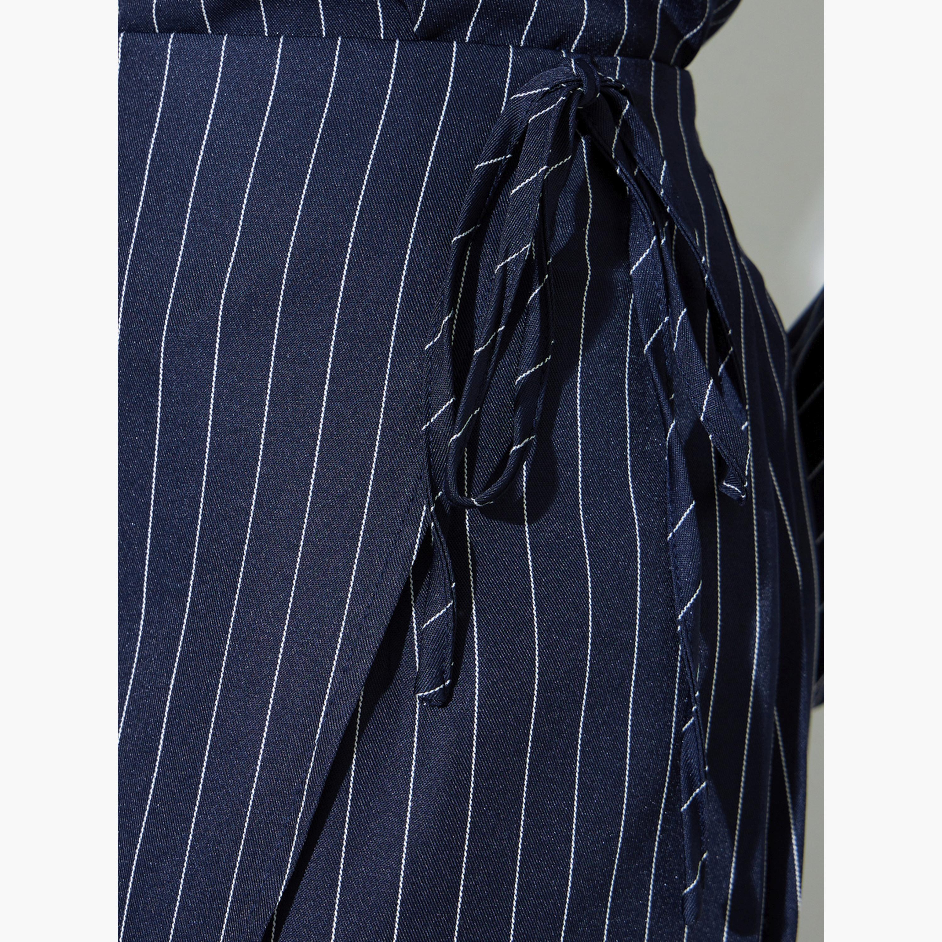 Styli Navy Blue Pinstripe Wrap Midi Skirt-women-clothing-bottoms-skirts-image-4