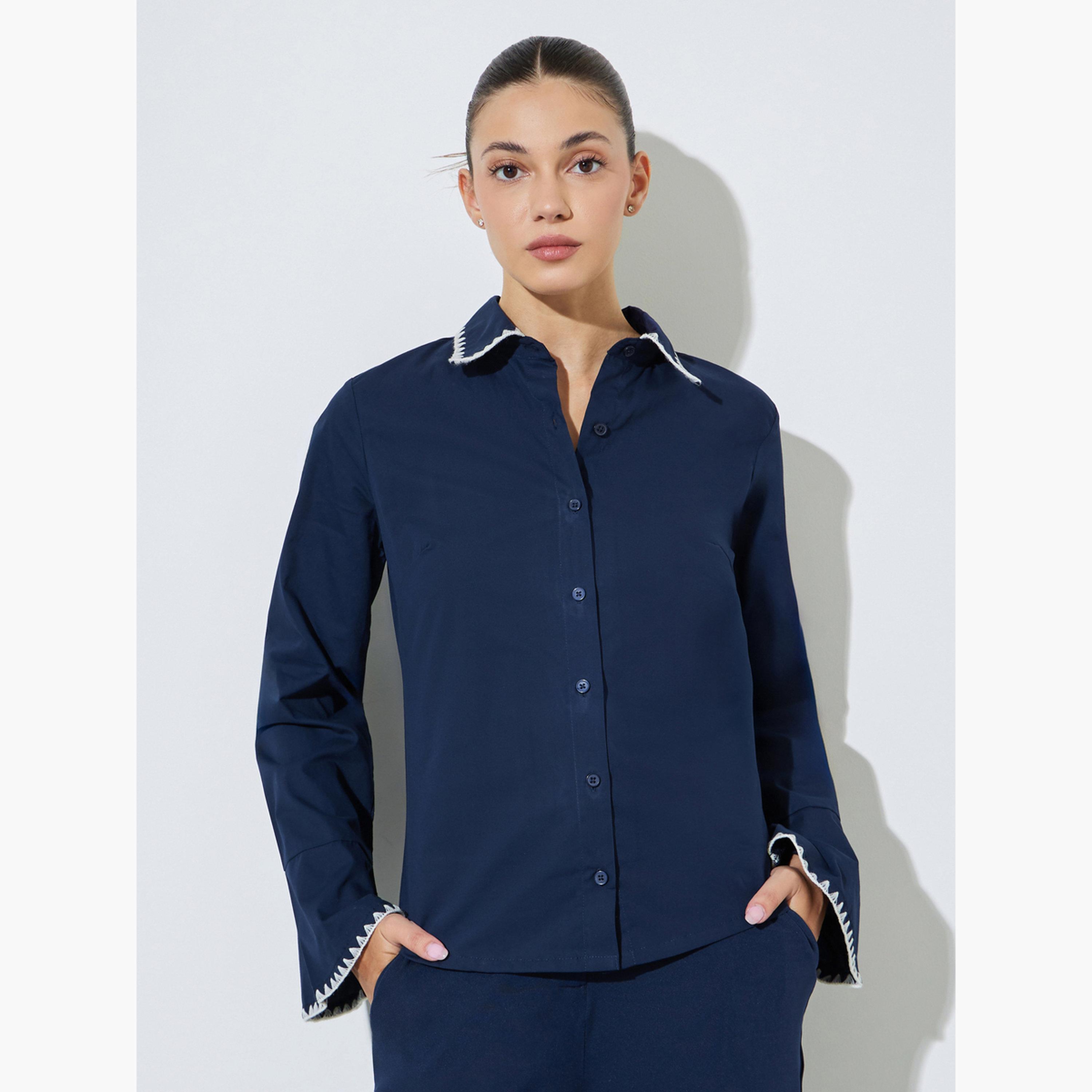بلوزة قطن ضيقة بتطريز مُتباين-women-clothing-shirtsandblouses-shirts-image-1