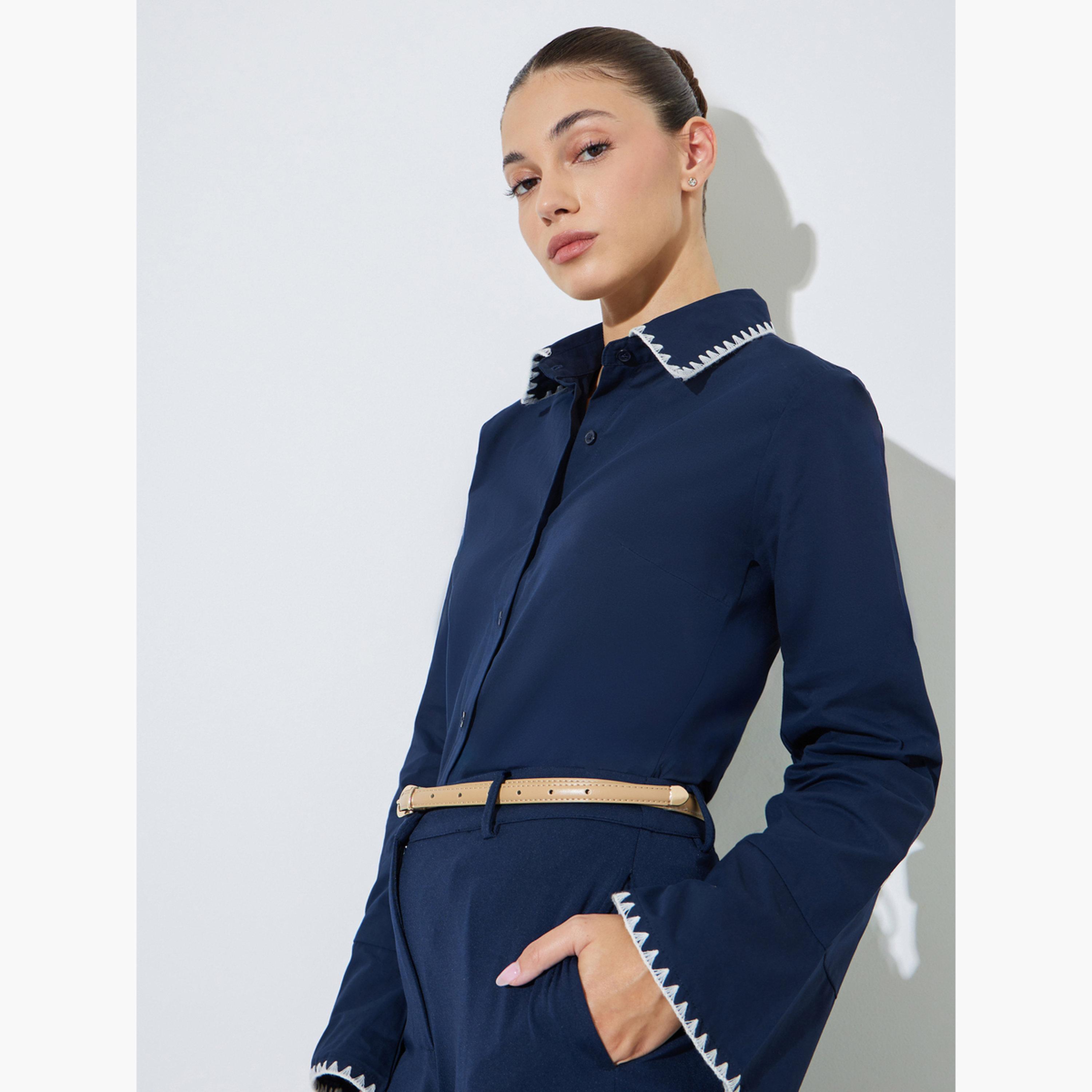 بلوزة قطن ضيقة بتطريز مُتباين-women-clothing-shirtsandblouses-shirts-image-3