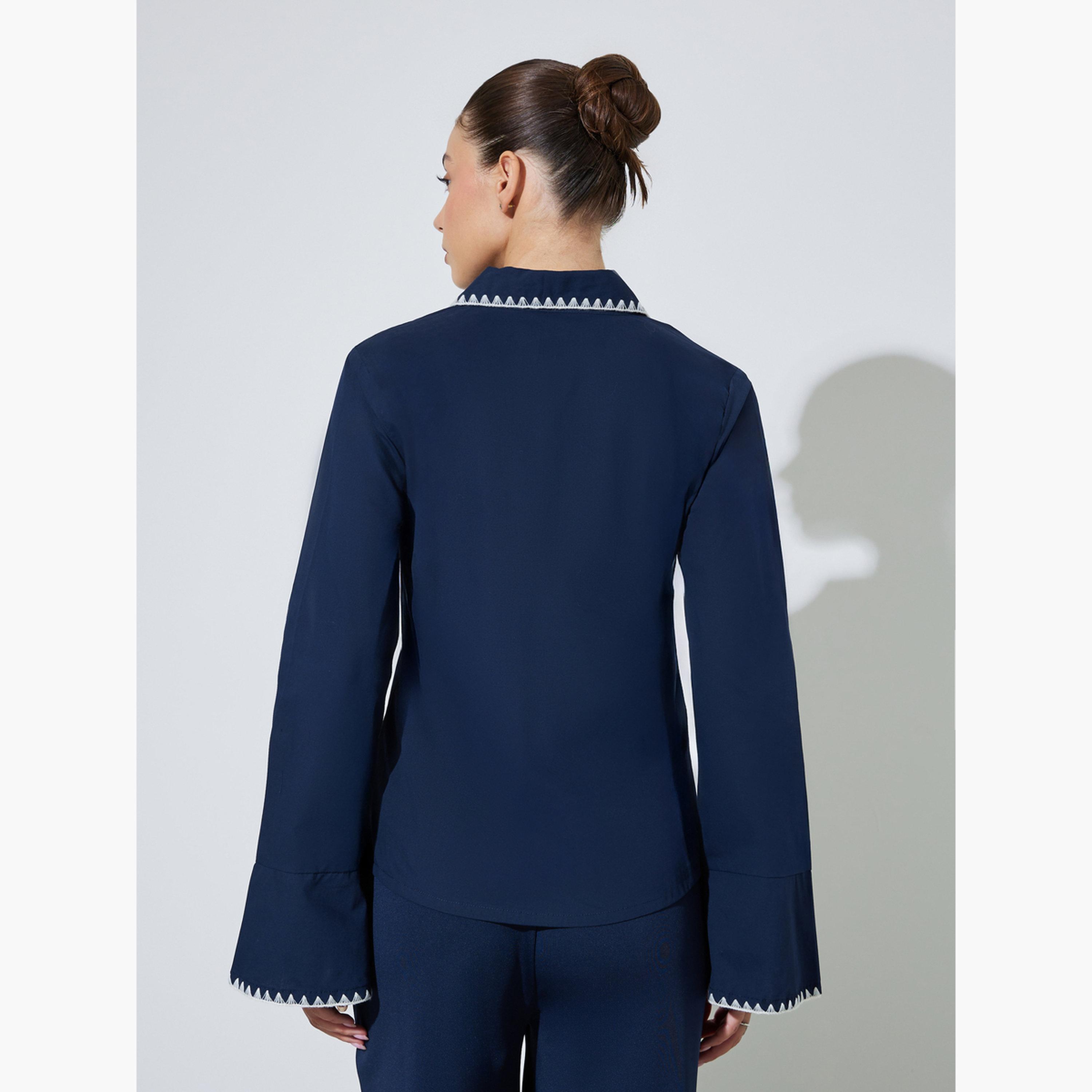بلوزة قطن ضيقة بتطريز مُتباين-women-clothing-shirtsandblouses-shirts-image-4