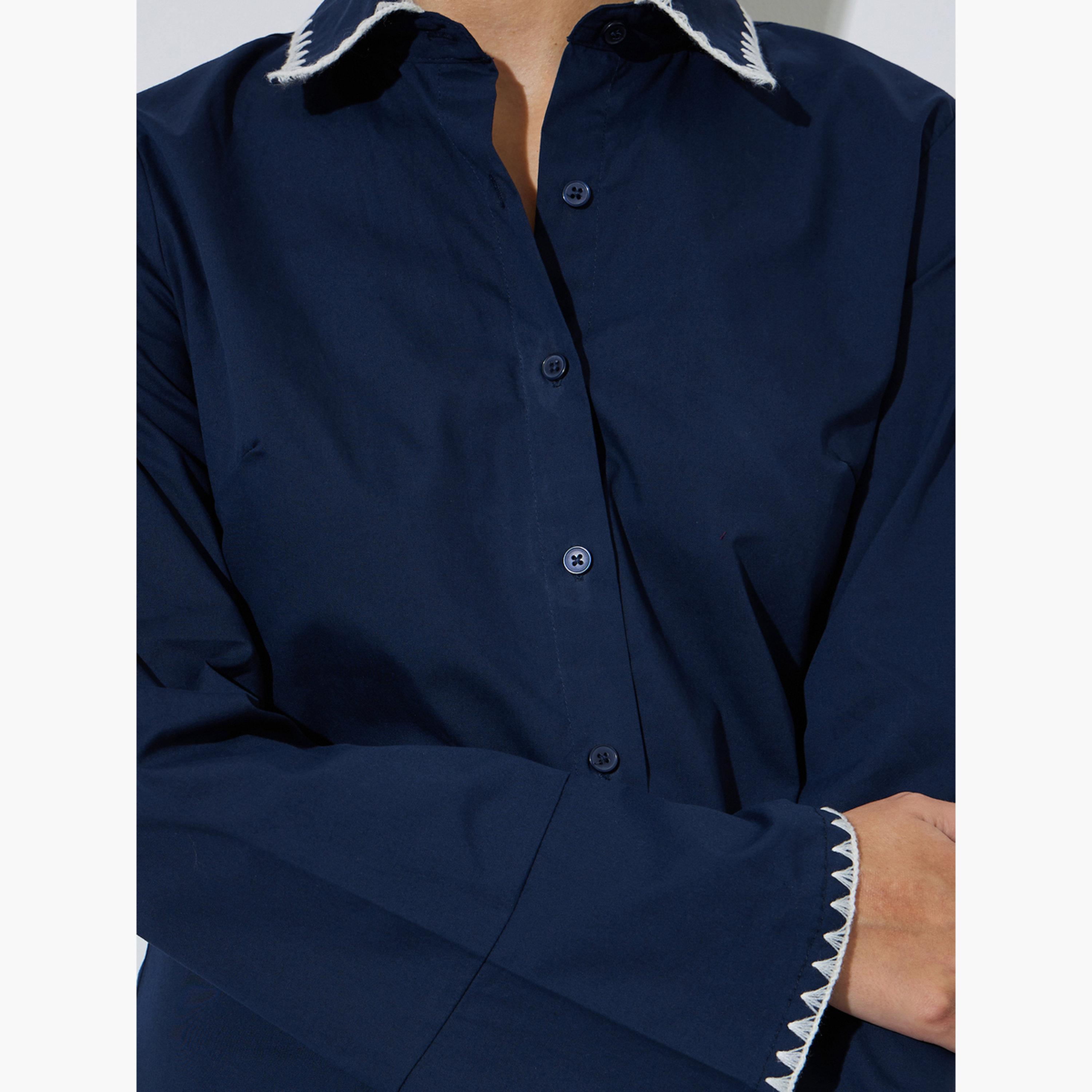 بلوزة قطن ضيقة بتطريز مُتباين-women-clothing-shirtsandblouses-shirts-image-5